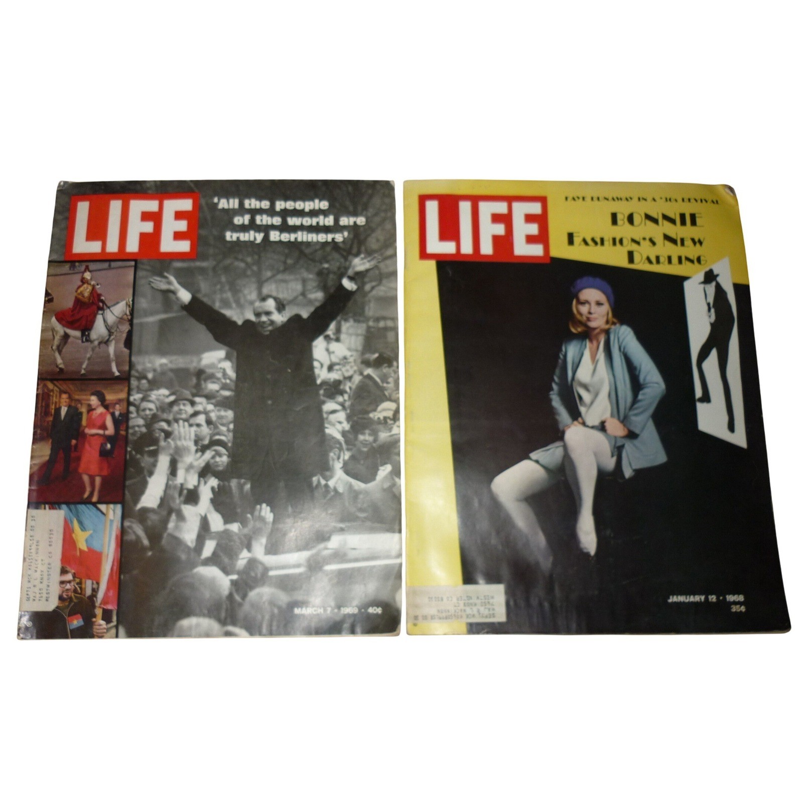 Vintage LIFE Magazine Lot 1968 1969 Faye Dunaway Richard Nixon Nixon Berlin Ads