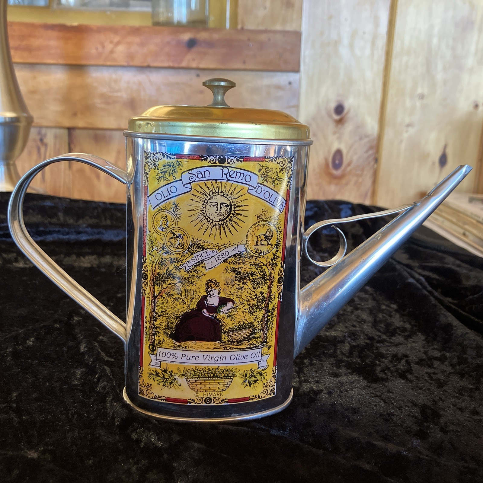 Vintage HIMARK OLIO San Remo D’OLIVA SINCE 1880 Olive Oil Tin Dispenser W/Lid 🫒
