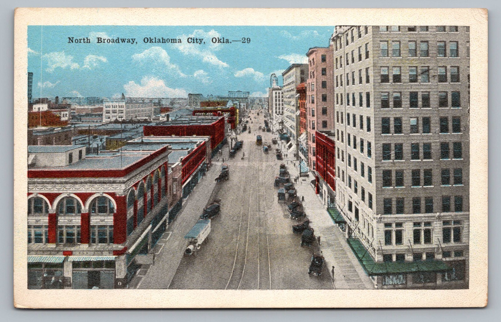 Oklahoma City OK North Broadway Street Old Cars Bird\'s Eye View Postcard Vtg D12