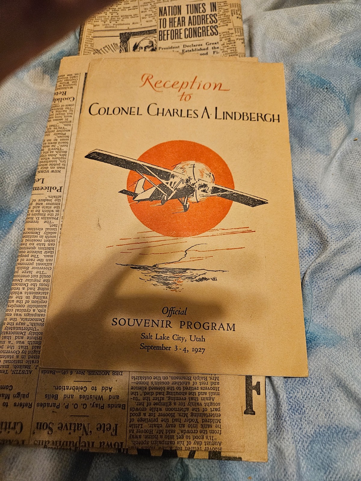 newspaper about Charles Lindberghs visit in 1927 to Salt Lake City Utah