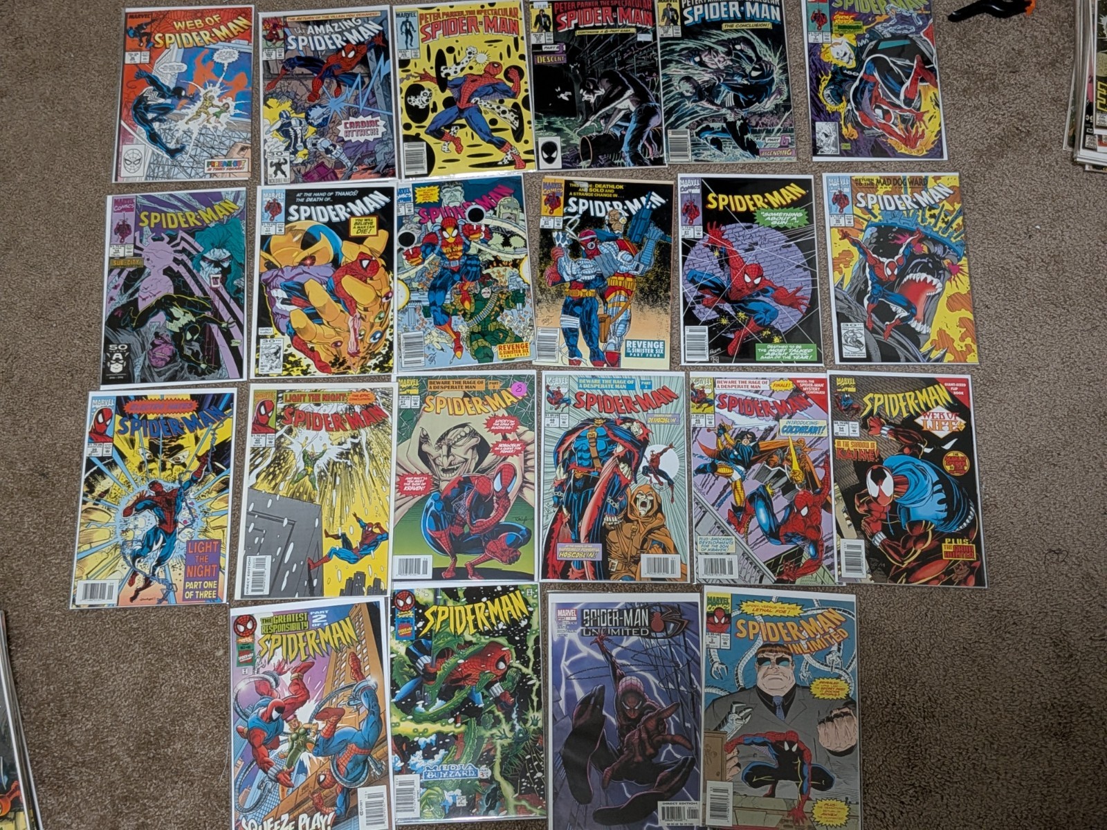 Marvel Spider-Man Comic Lot 22 Books 1990s Amazing Web Peter Parker Various Keys
