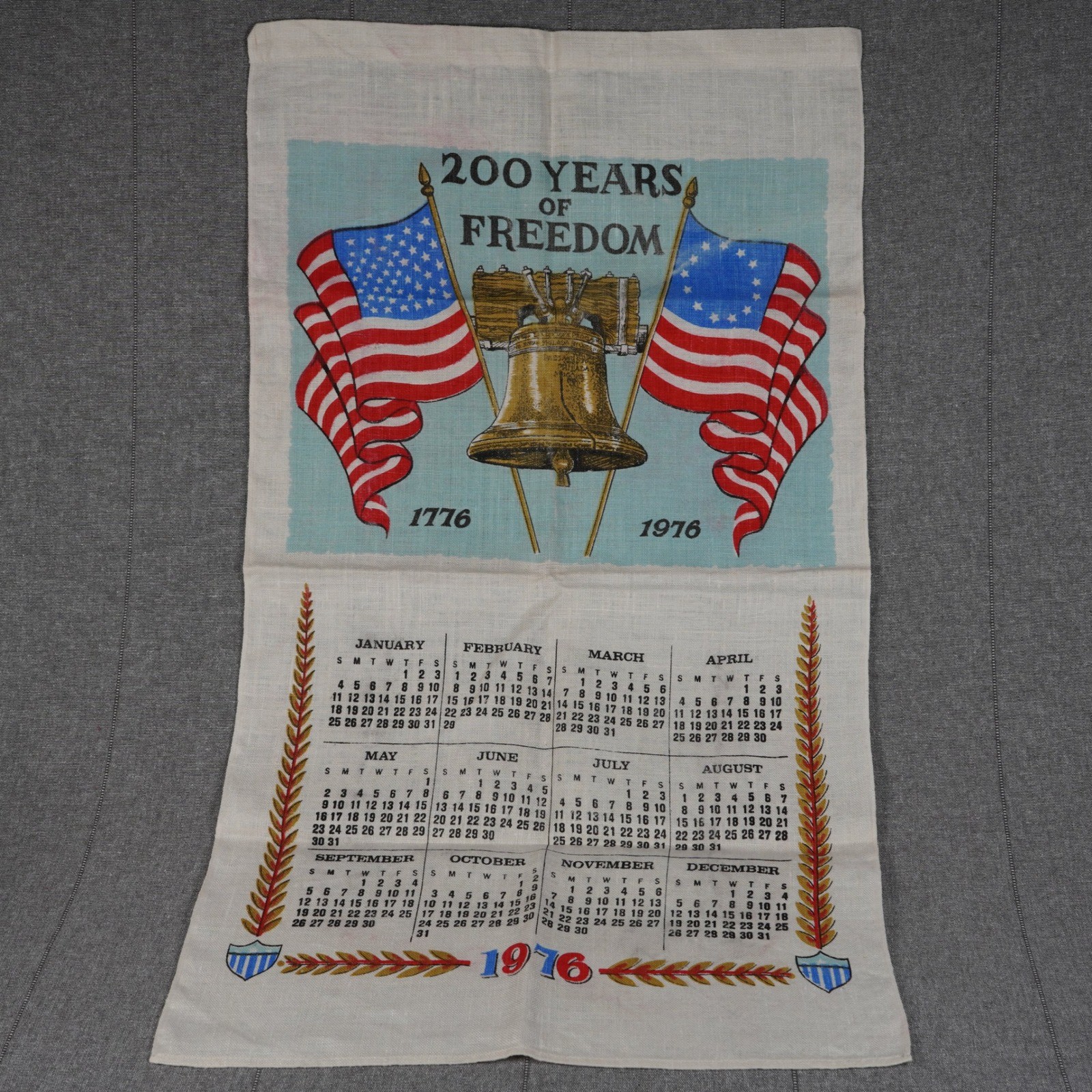 Vintage 1976 Bicentennial Liberty Bell Fabric Calendar Towel 200 Years Freedom