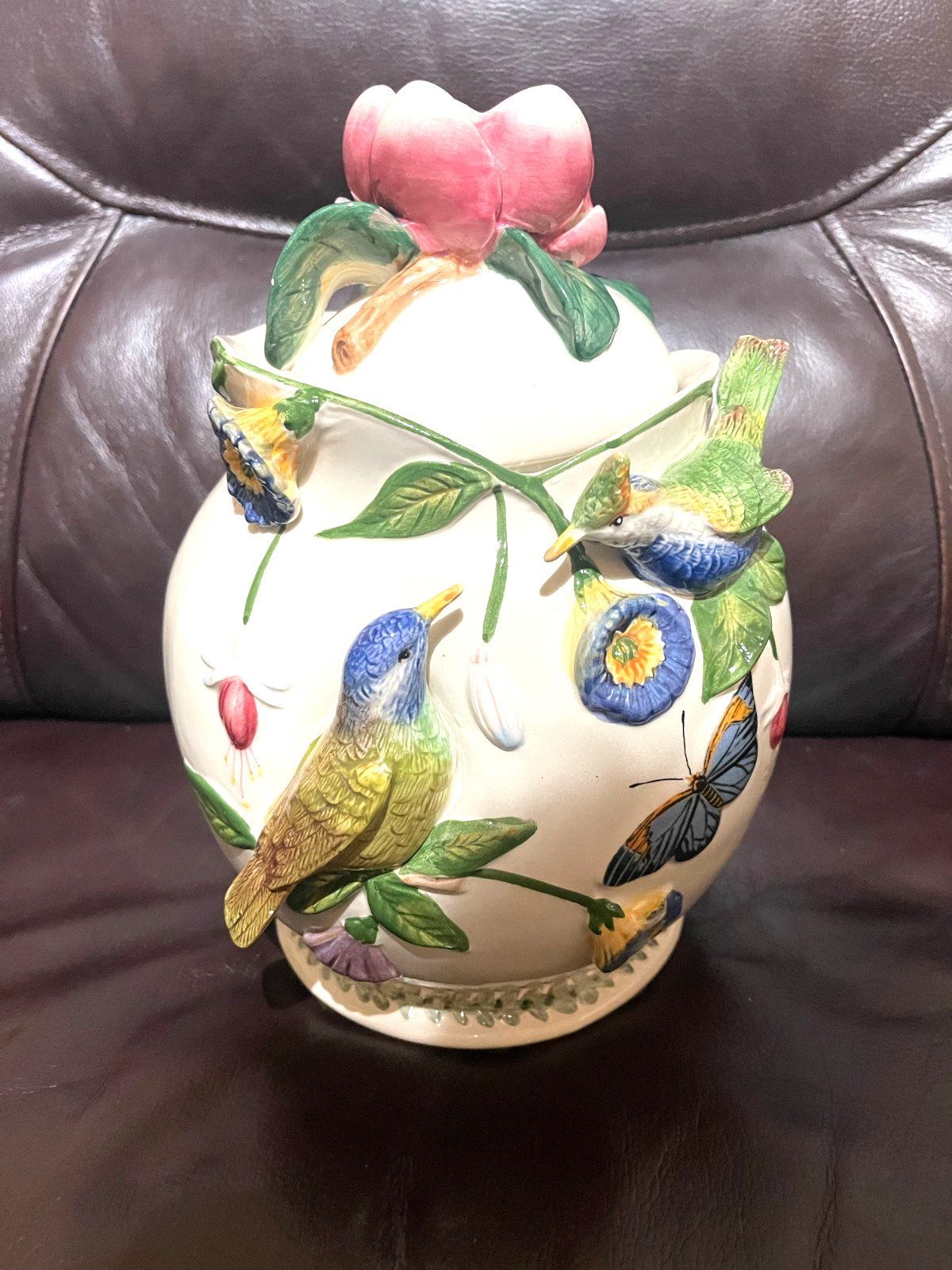 Portmeirion  Botanic  Hummingbird  and Flowers  Porcelain  Vase   11 inches tall