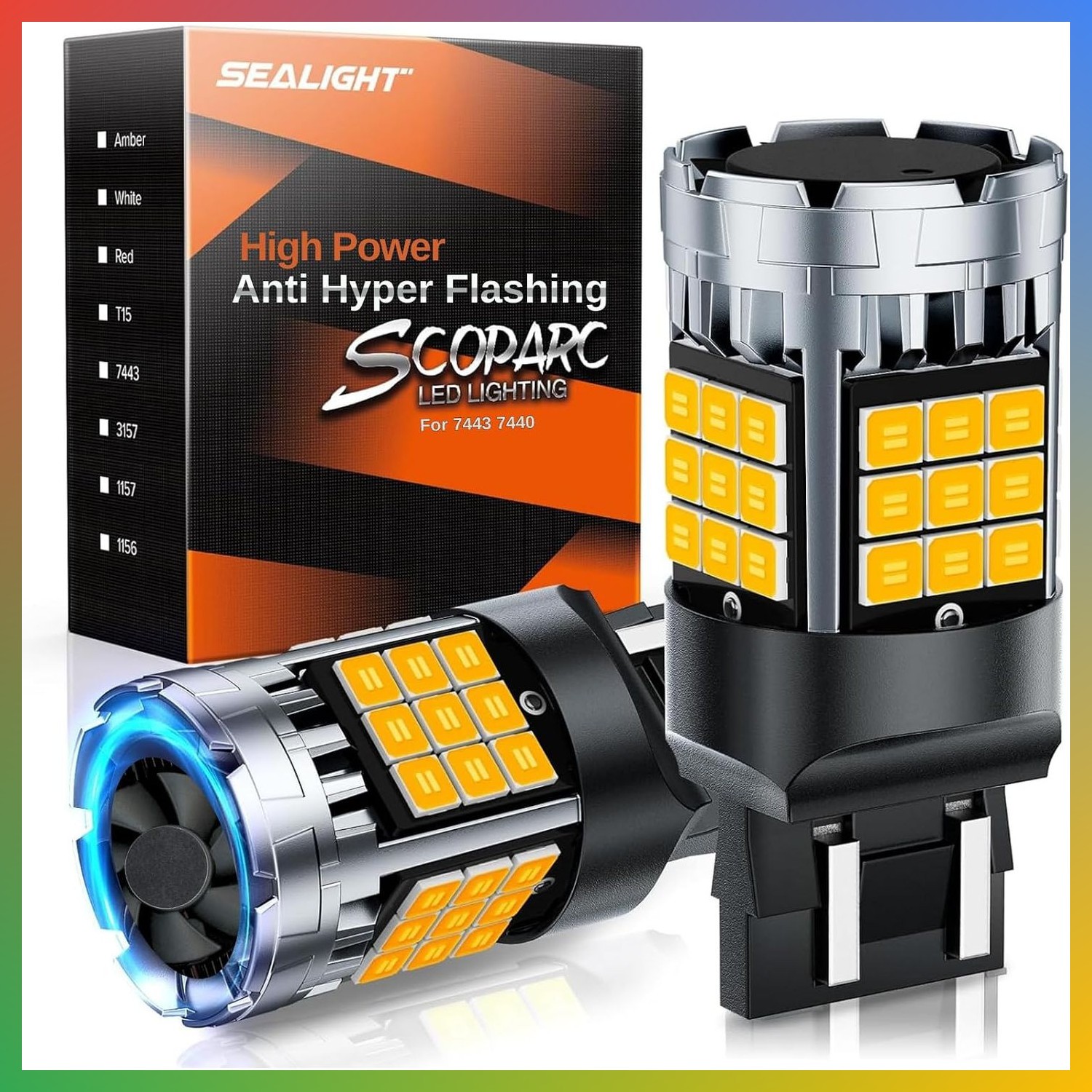 7443 7440 LED Amber Turn Signal Bulb T20 W21W Anti Hyper Flash Pack 2