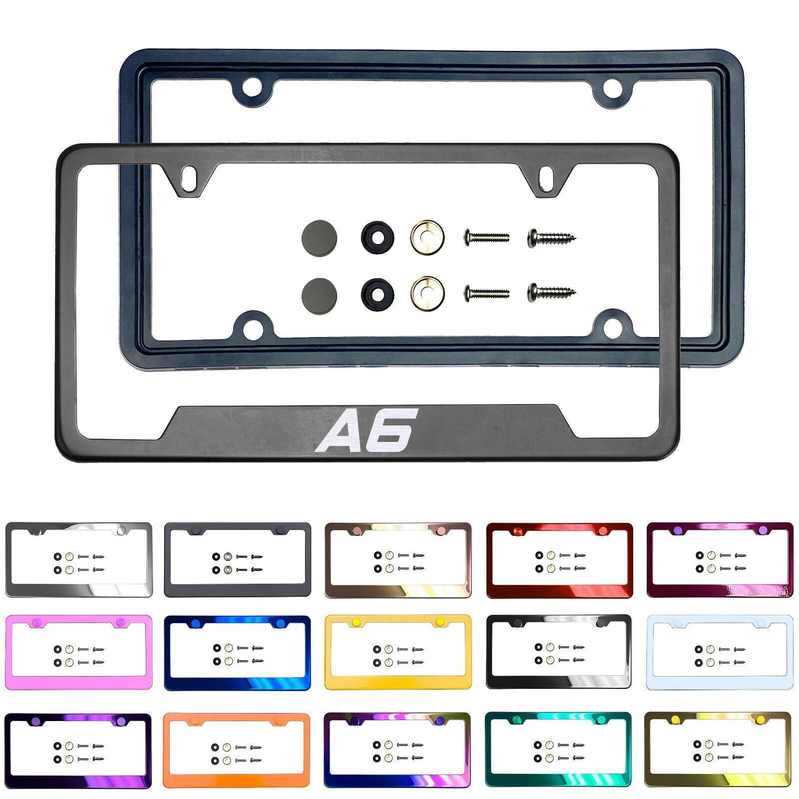 New Laser Etched Customize Stainless Steel License Frame Silicone Guard Fit A6