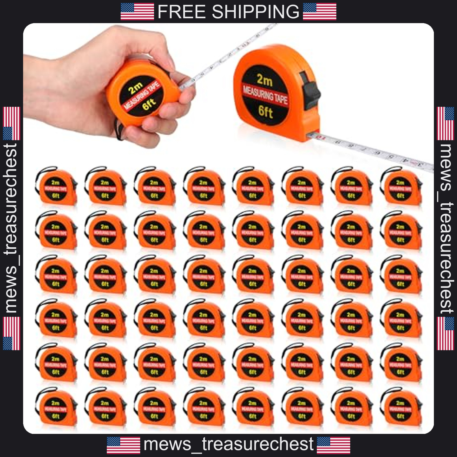 Mini Tape Measure Keychain 6 ft Retractable Orange Pack of 50