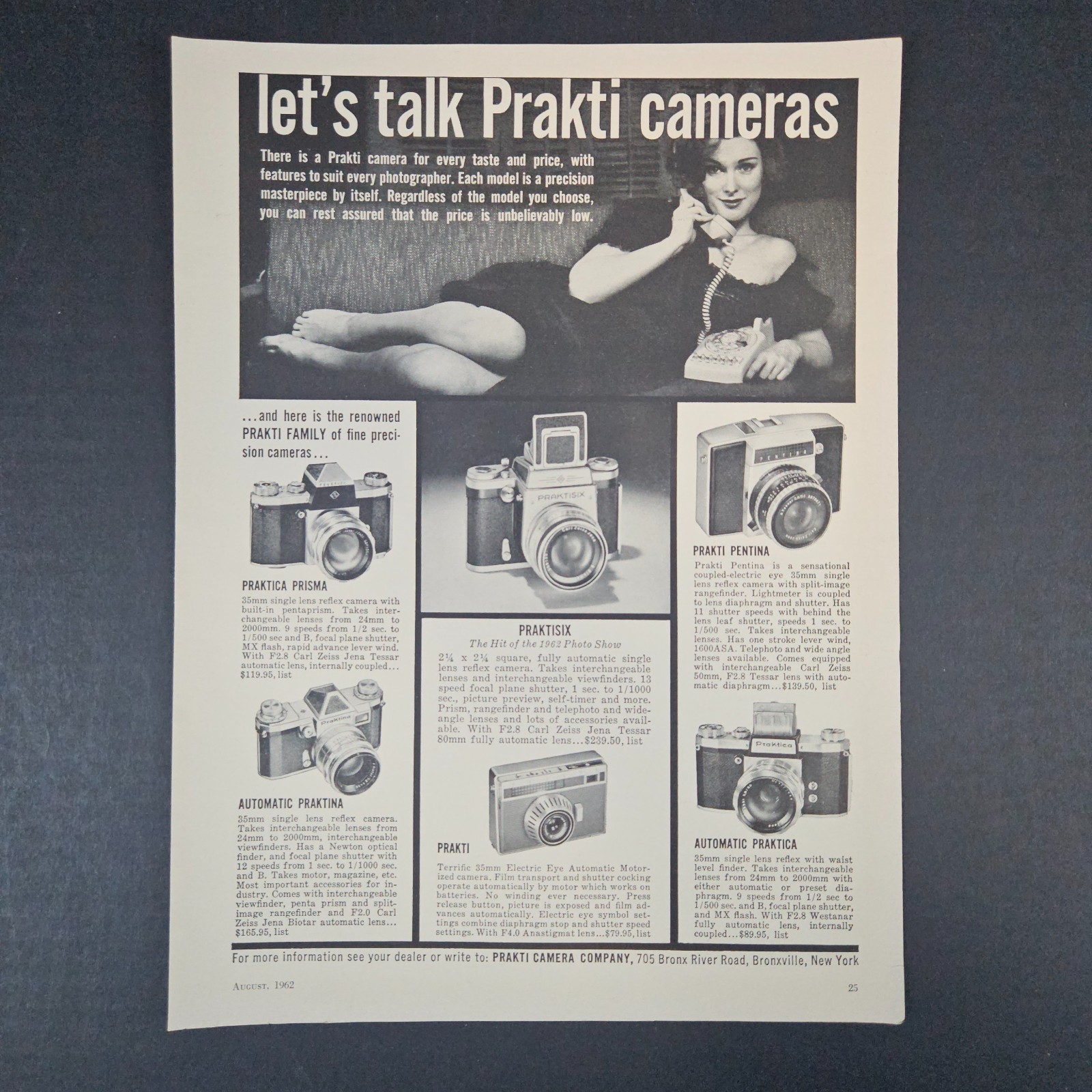1962 Prakti Cameras Vintage Print Ad Prisma Praktina Praktisix Pentina Praktica