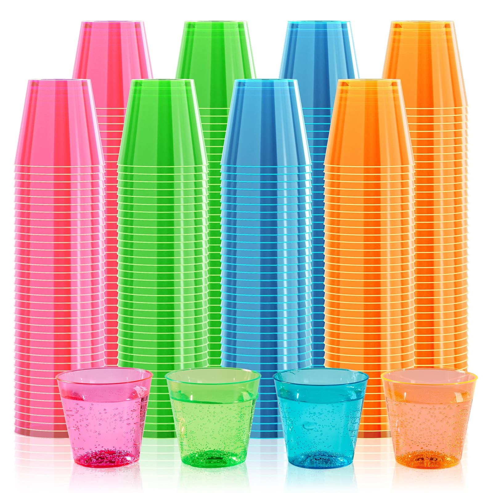 300Pack 1 Oz Plastic Shot Glasses Set, Neon Party Mini Glasses