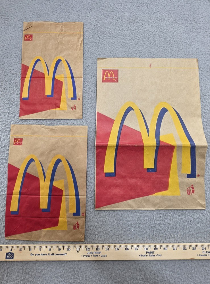 Vintage 1995 McDonald\'s Paper Take Out Brown Bags Lot of 3