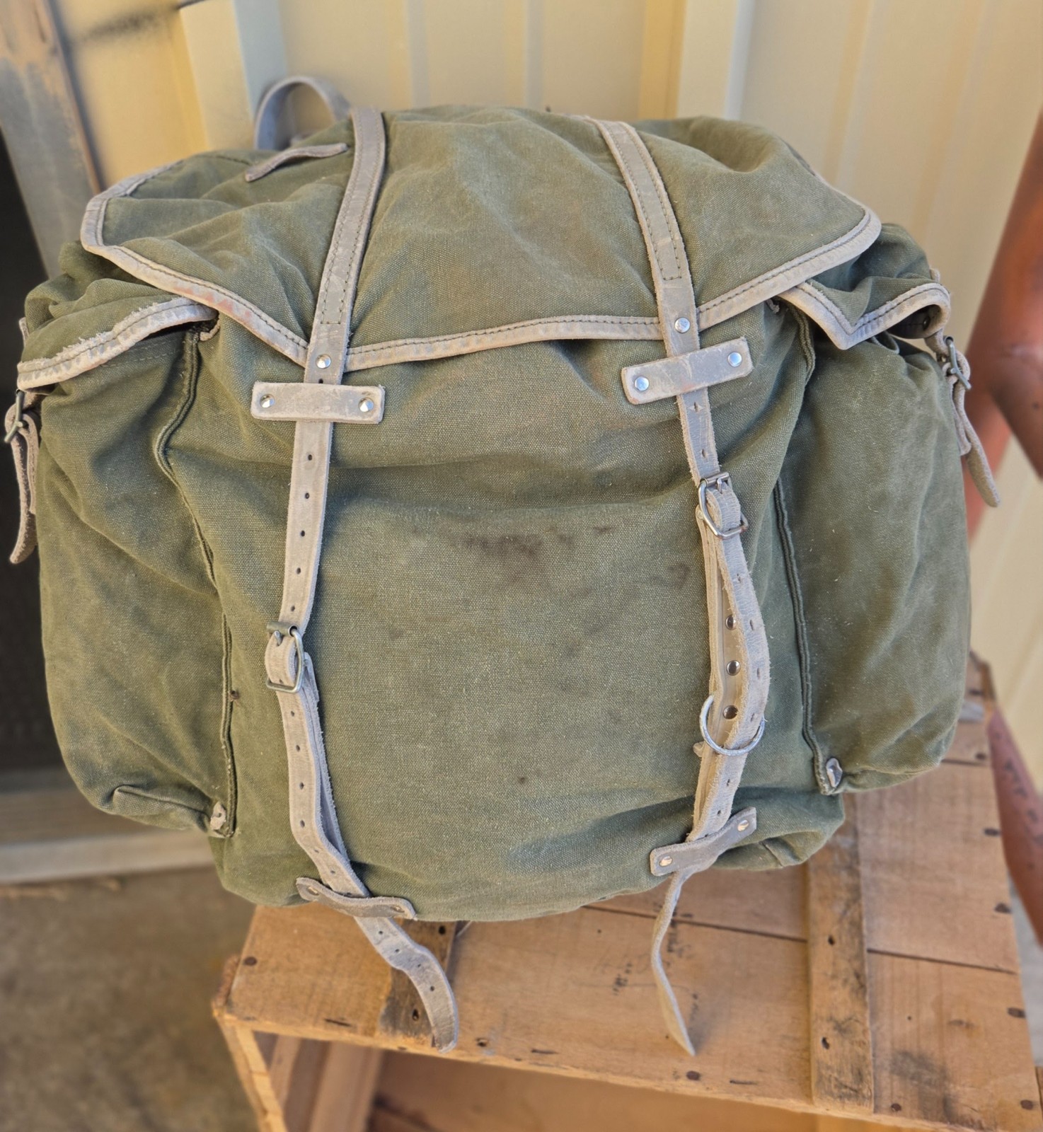 Vintage Norwegian Military Rucksack, Canvas Leather, TS