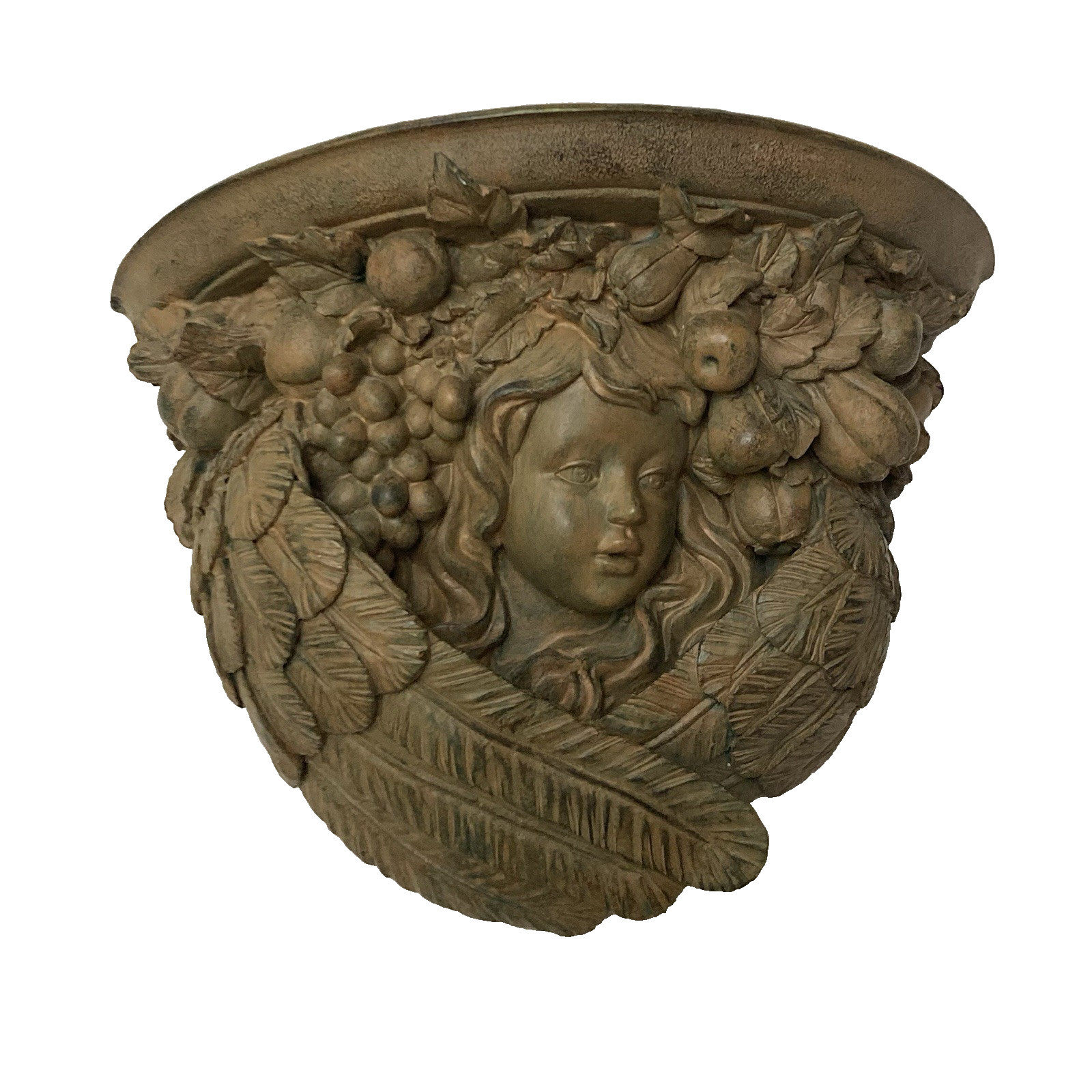 Vintage Wall Shelf Ornate Corbel Sconce Angel Cherub Fairy Wing Rust Brown Resin