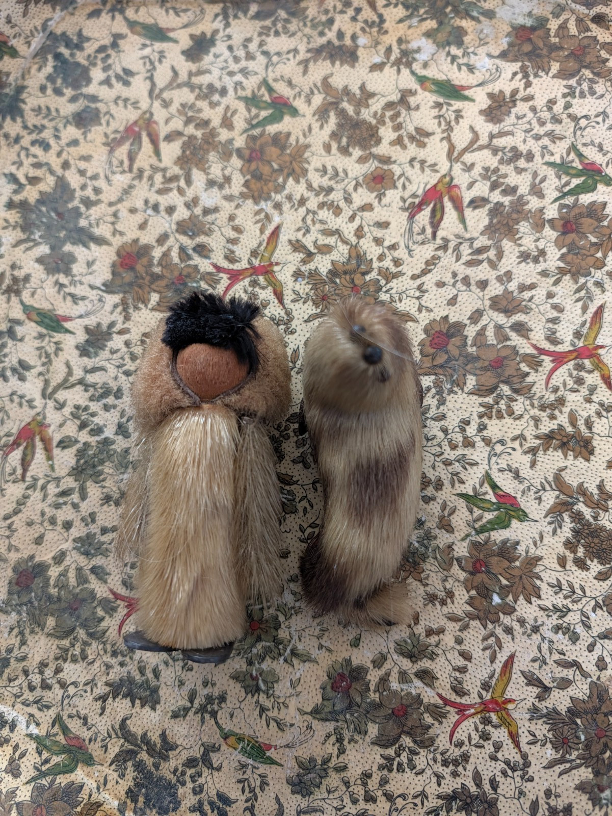 Vintage Alaskan Inuit Eskimo Fur Figure Doll & Seal Folk Art Souvenir Lot