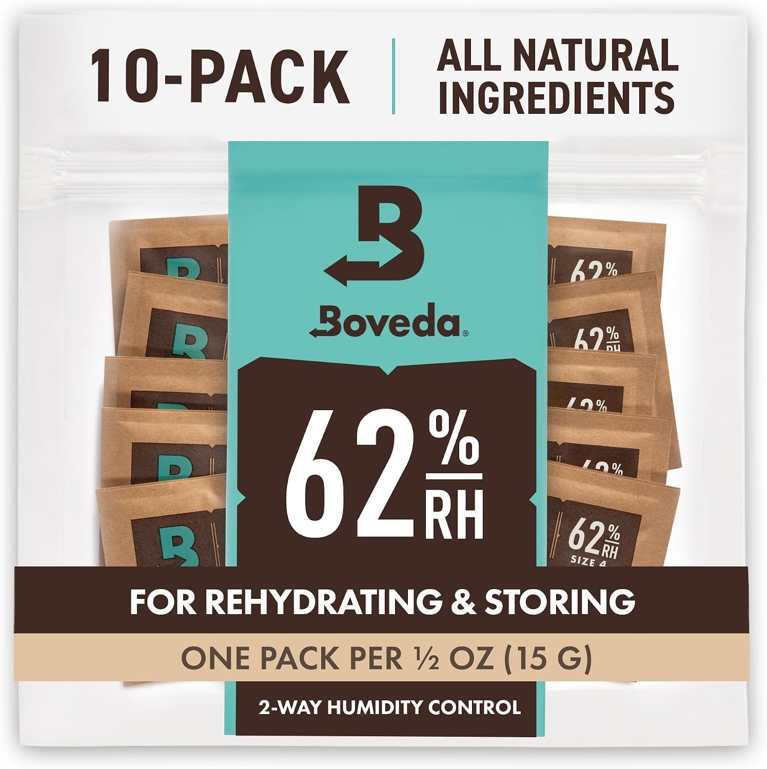Boveda 62% Humidity Control Packs, Size 4, 10-Pack – Protects Up to ½ oz