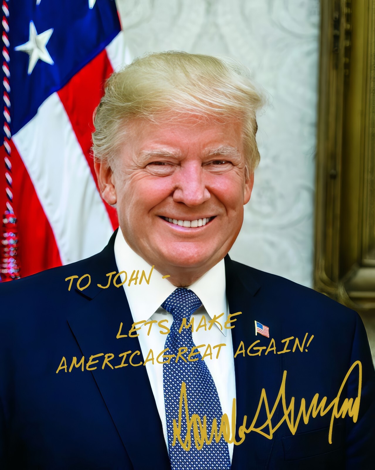 PERSONALIZED PRESIDENT DONALD TRUMP MESSAGE GOLD AUTOGRAPH 8X10 CUSTOM PHOTO