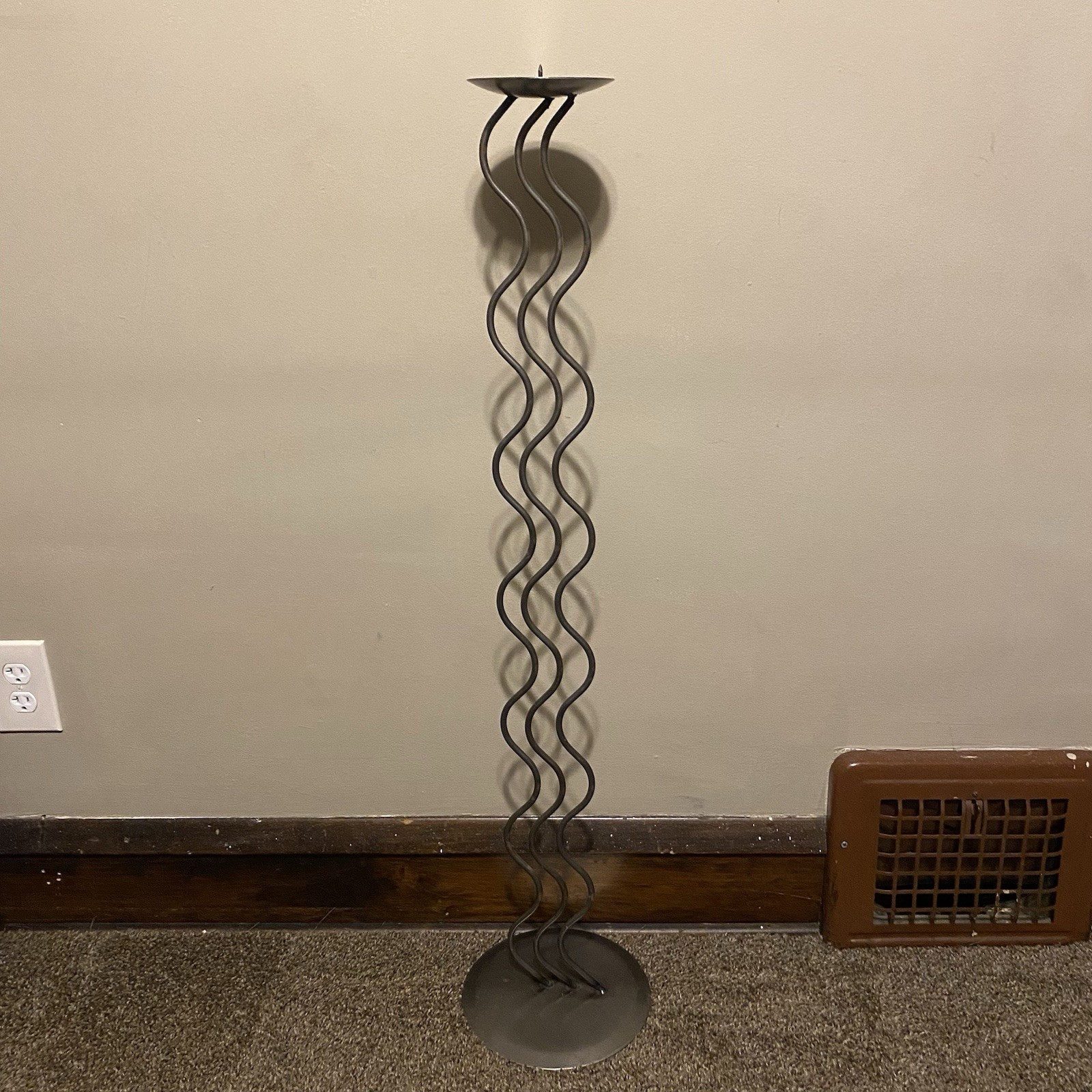 Vintage 80s Memphis Style Wave Floor Candle Holder Sculptural Metal 40in