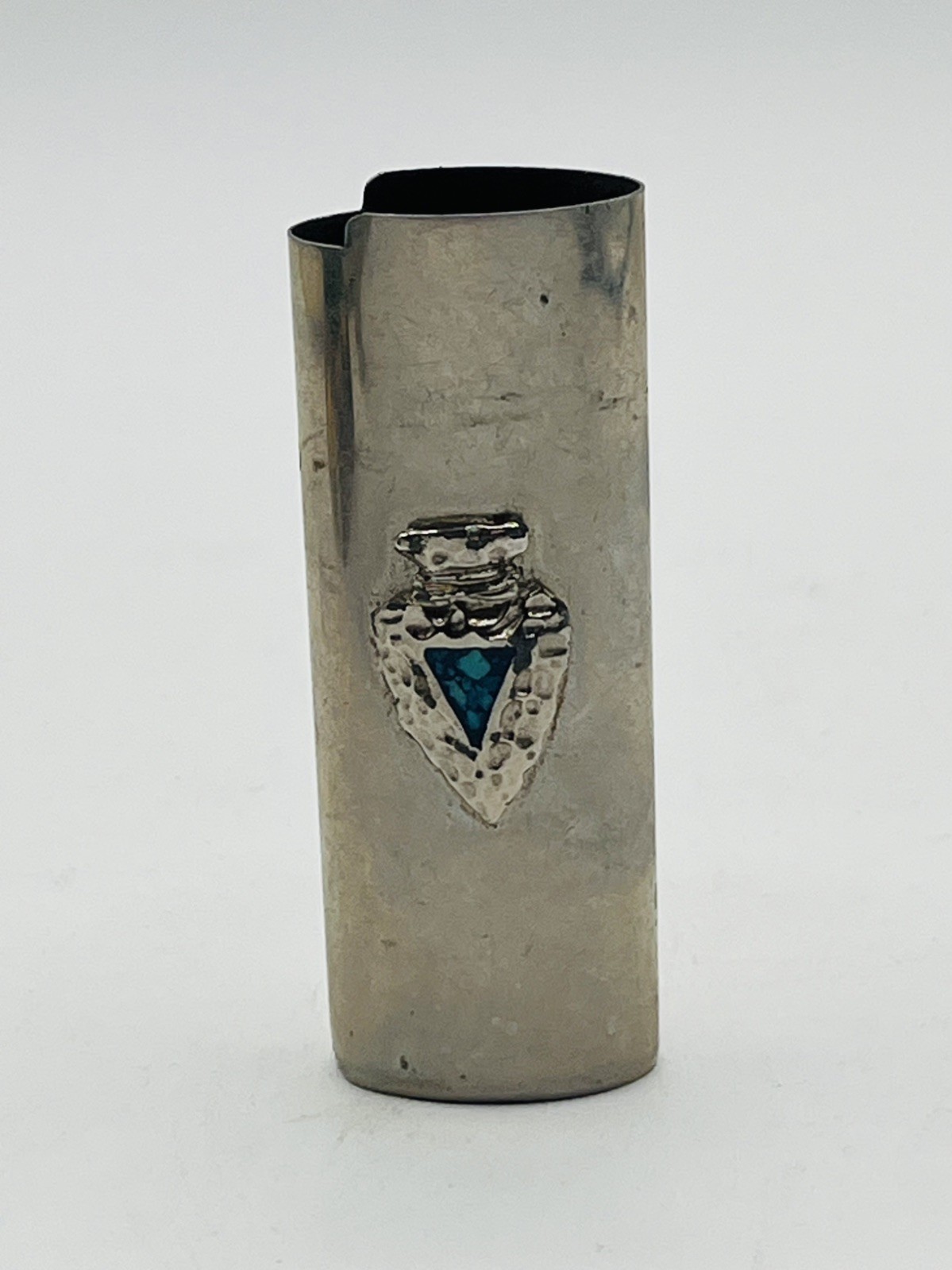 Vintage Silvertone Bic Lighter Holder Cover Case Turquoise Arrowhead Southwest