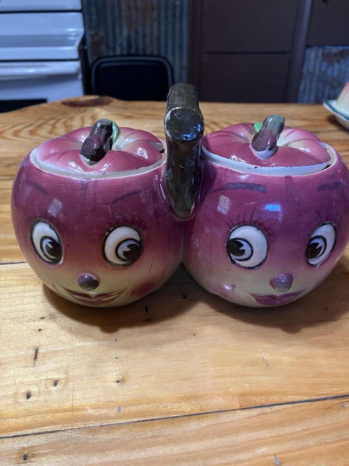 Vintage 1950’s Japan Apple Face Anthropomorphic Condiment/ Jam Jar