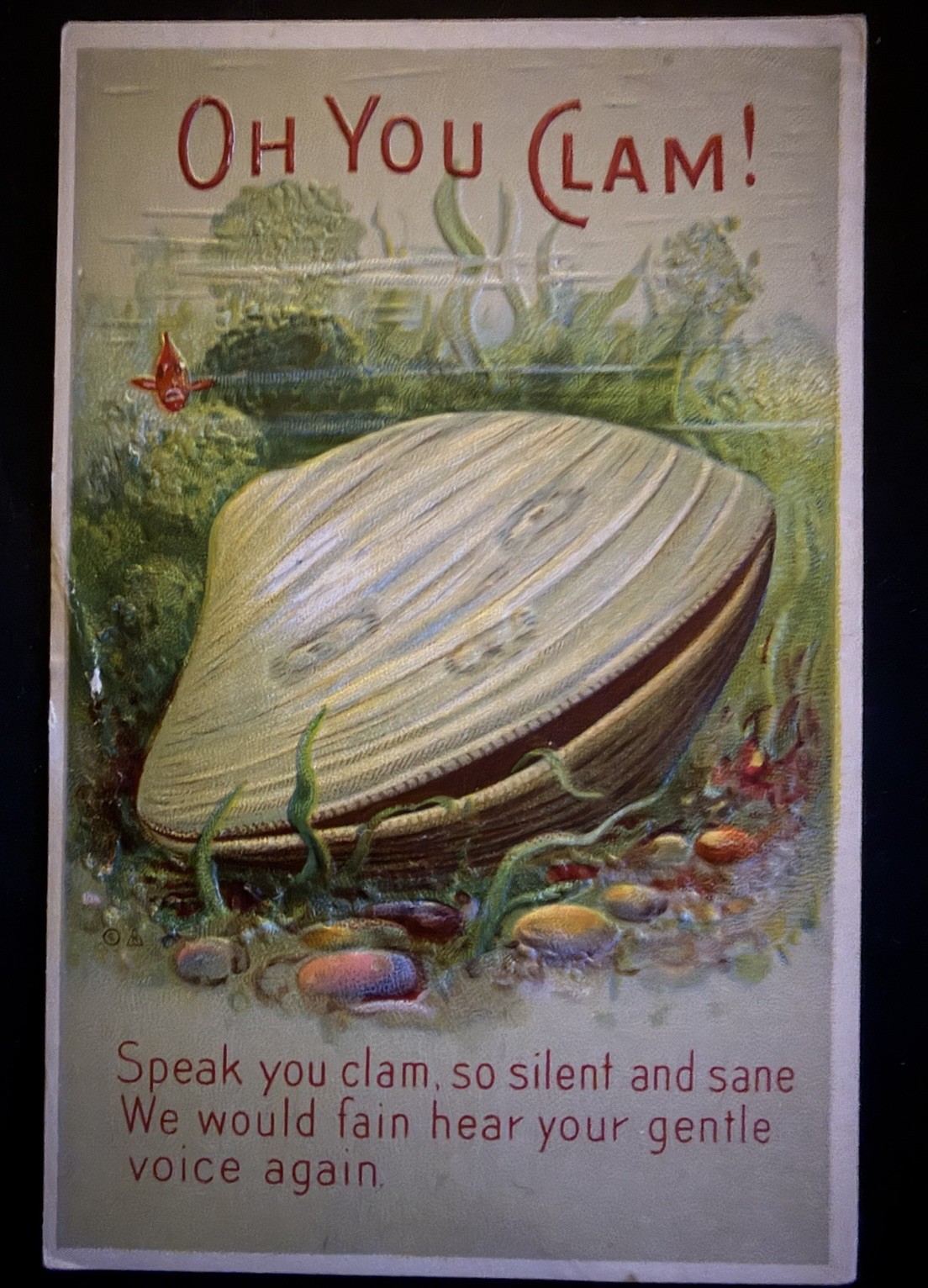 Oh You Clam ~ Antique~1910~Anthropomorphic Ocean Fantasy Seafood Postcard ~s709