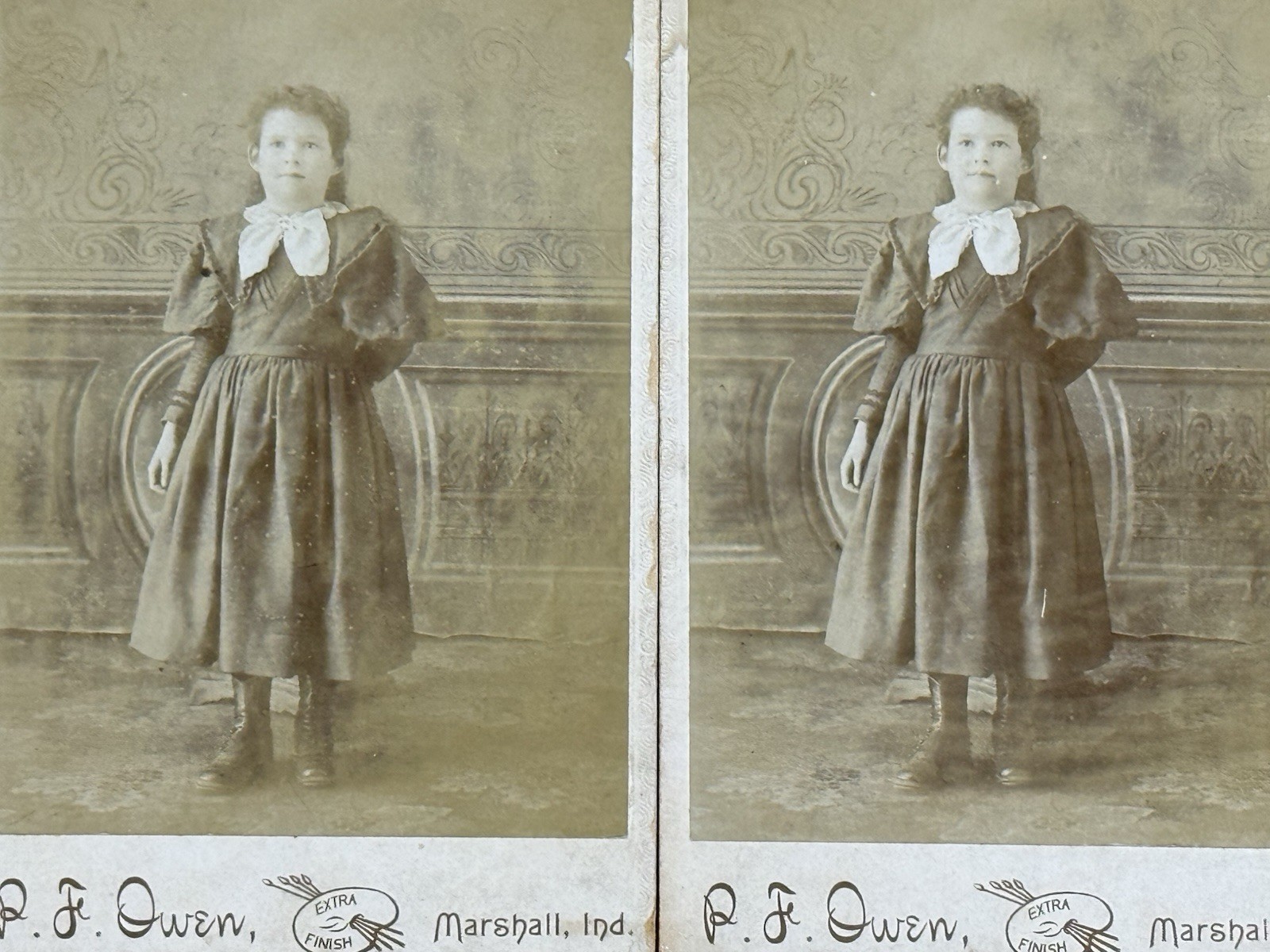 Antique Cabinet Card Photo Pair Girl Minnie Newton R.F. Owen Indiana c1905