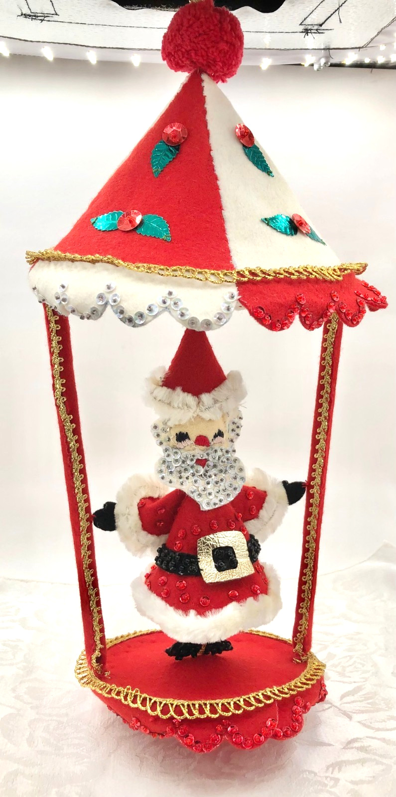 Vintage Completed Bucilla Jeweled Felt & Sequin Santa Mobile #2862