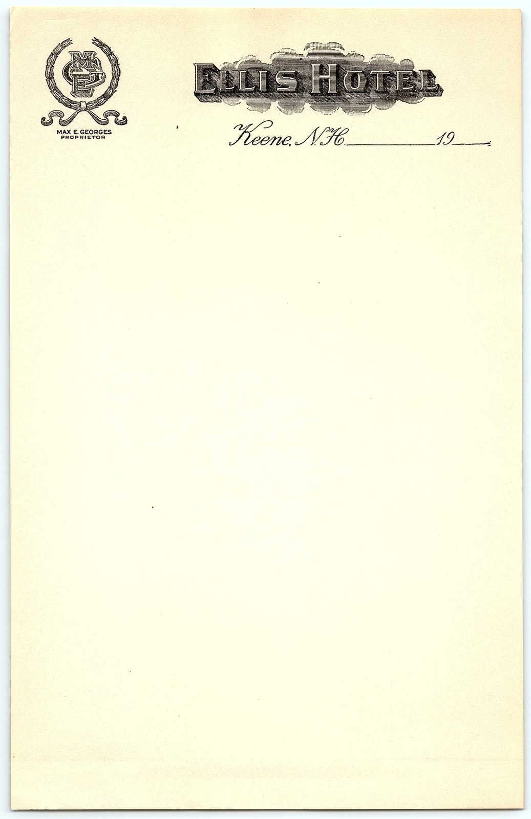 Unused vintage Ellis Hotel Keene NH billhead