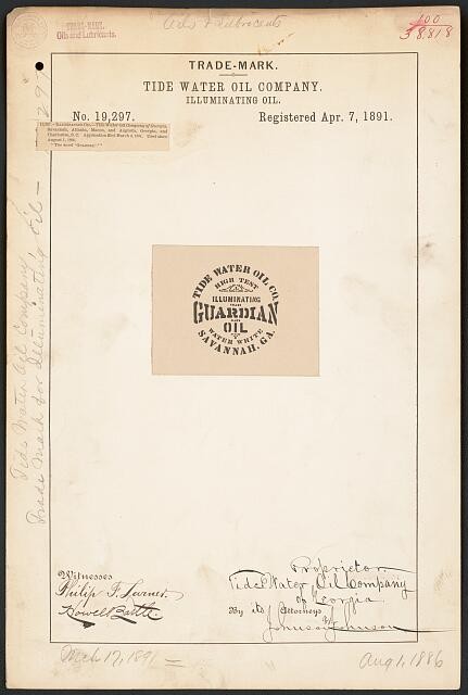 Tide Water Oil Co Guardian Oil Trademark 1891 Illuminating Oil Savannah GA