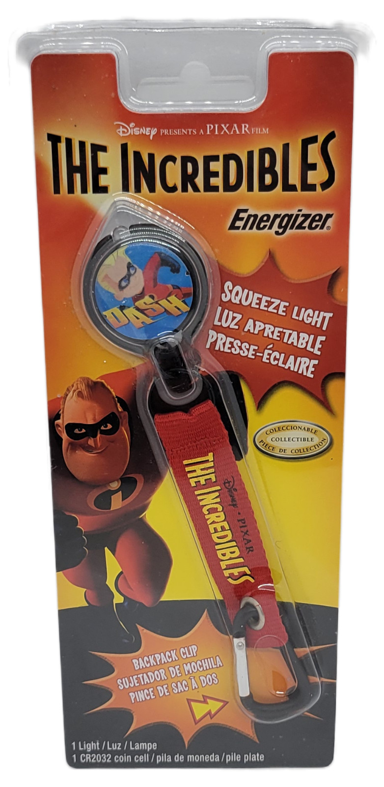 Energizer 2004 Disney Pixar The Incredibles Dash Squeeze Light Backpack Clip
