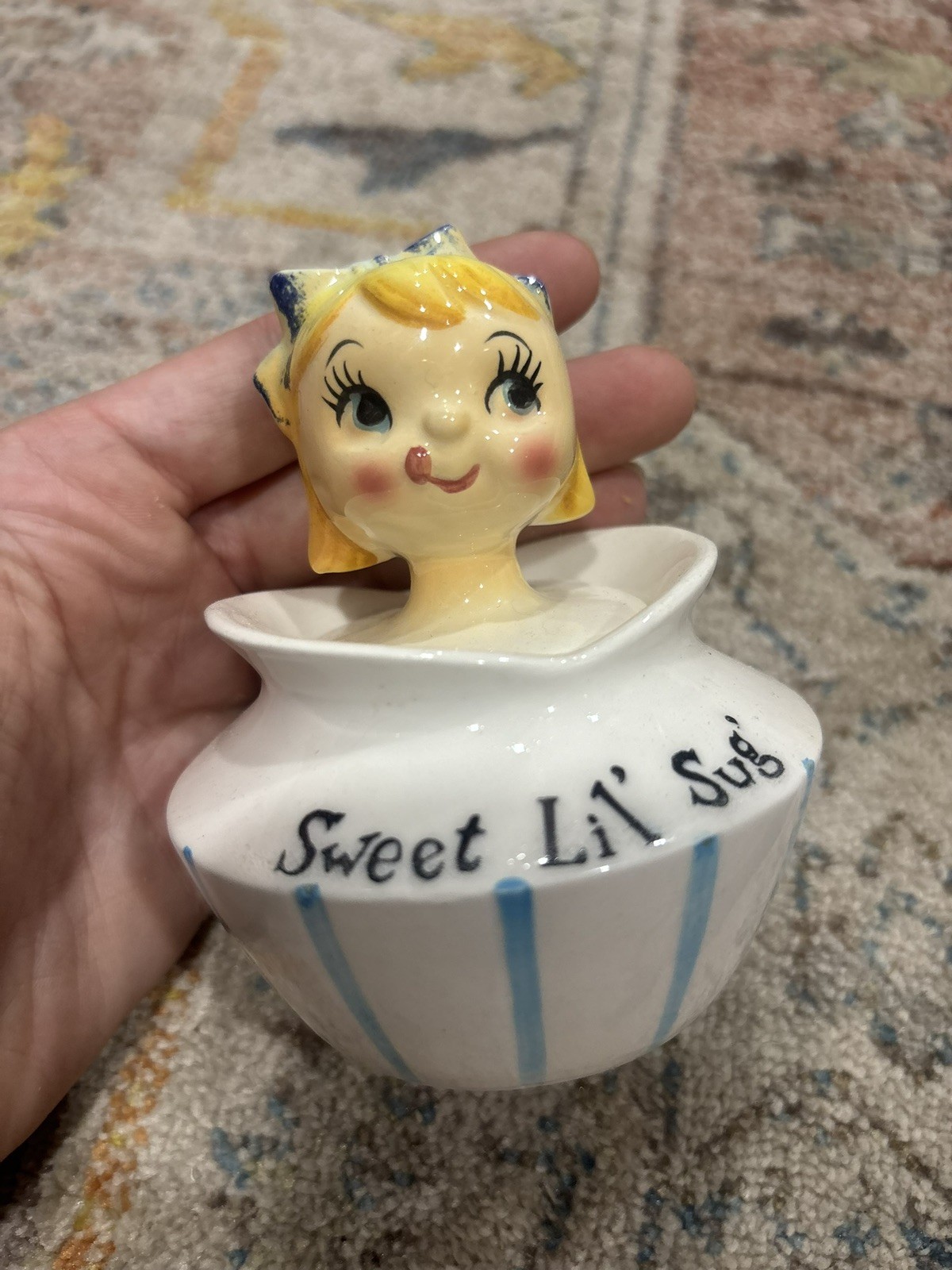 Lefton Sweet Lil' Sug’ Pixieware 1425 MCM Holt Howard Blue White Spoon