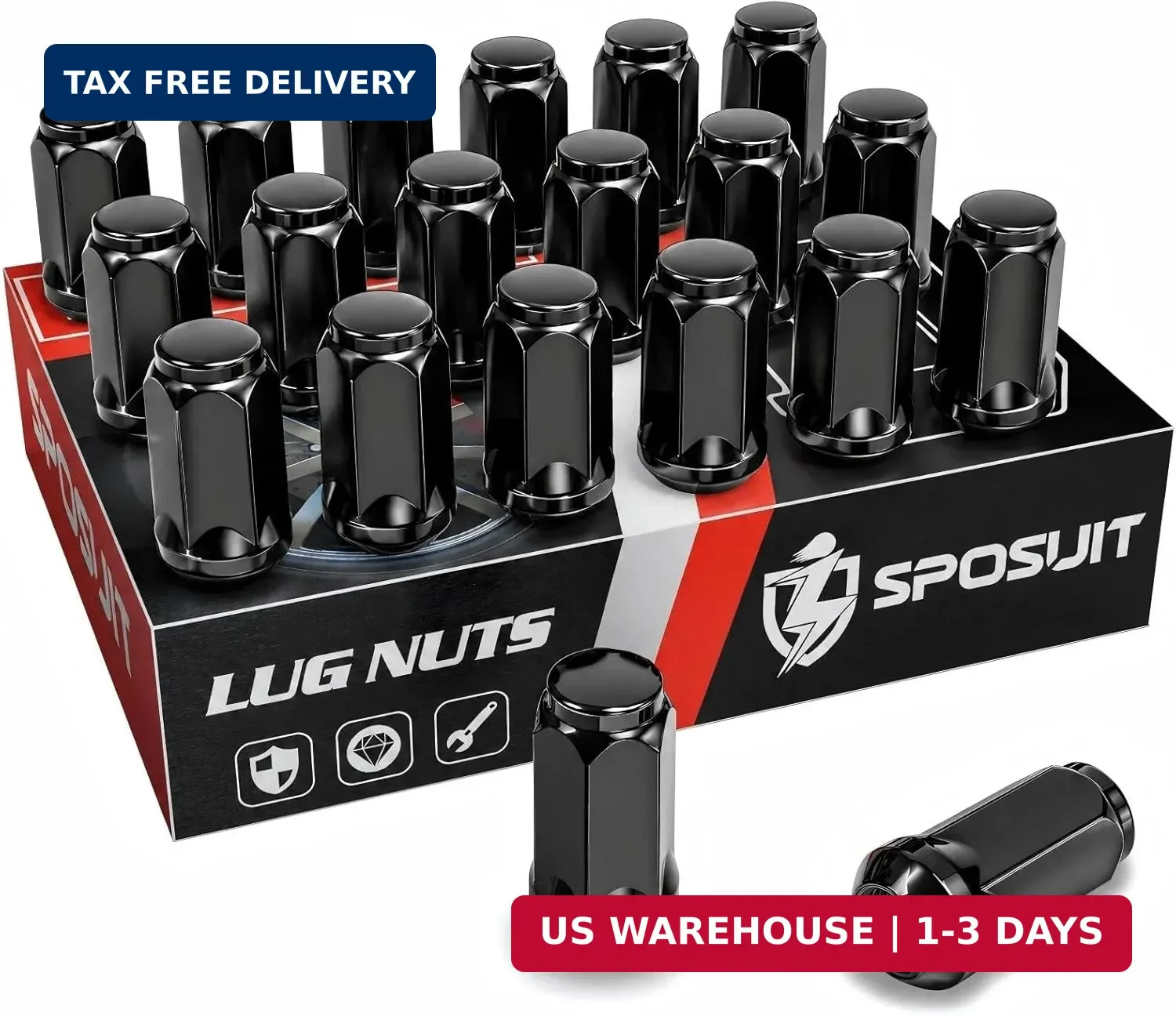 Sposuit 20 Pcs M14x1.5 Black Lug Nuts, 19mm Hex - Replacement for Dodge | Compat