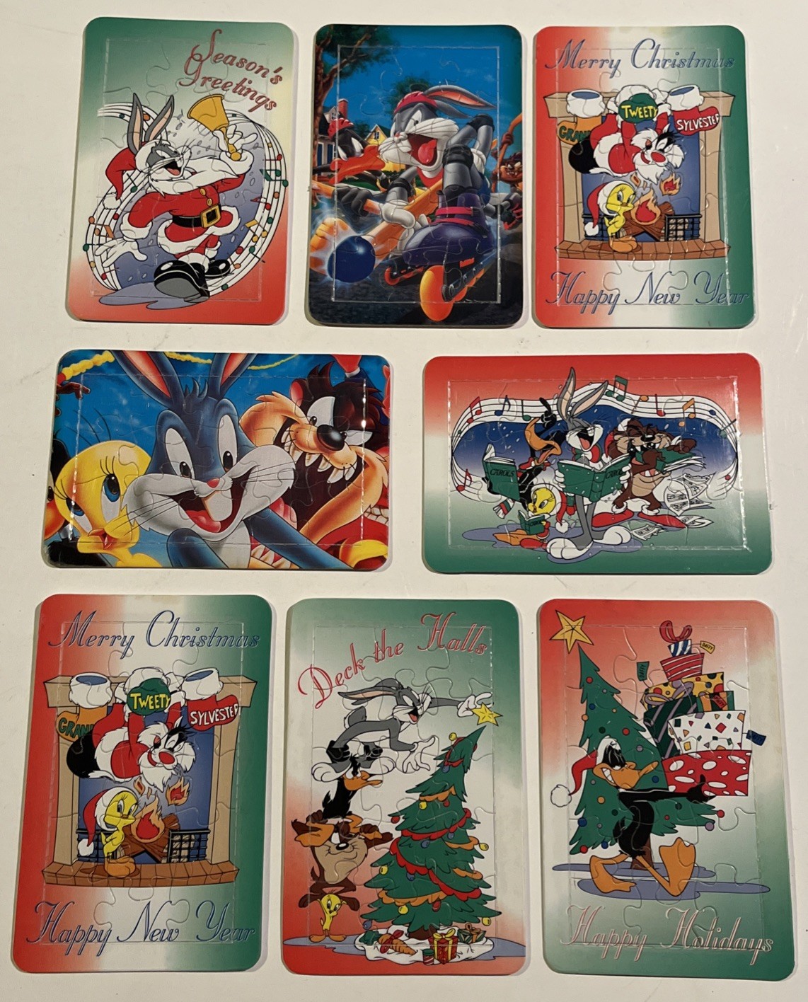 8 Vintage Loony Tunes Christmas Puzzle Post Cards - Bugs, Tweety, Taz & More 🎄