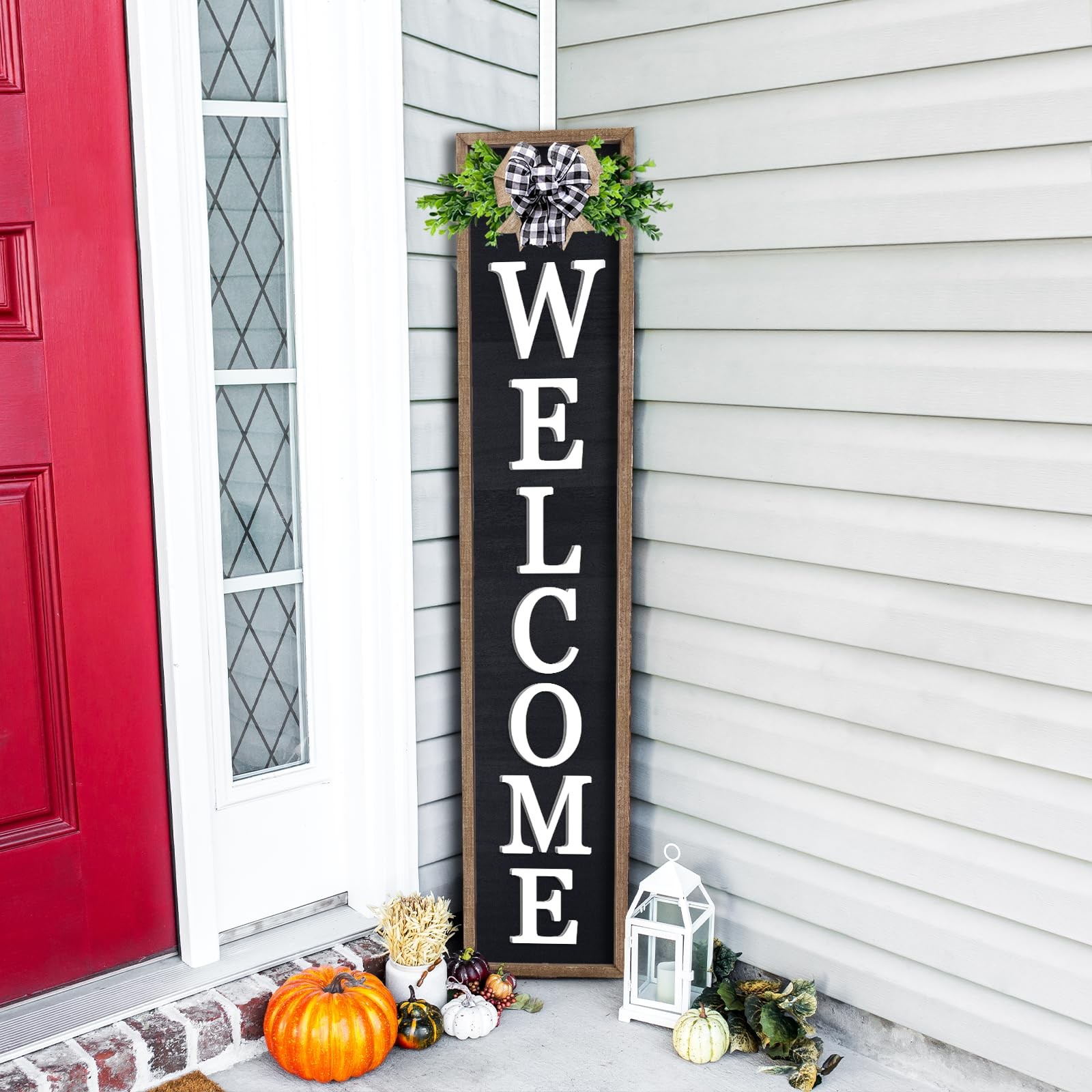 comurdyo Outdoor Welcome Sign for Front Porch Standing 45X9 Wood Black