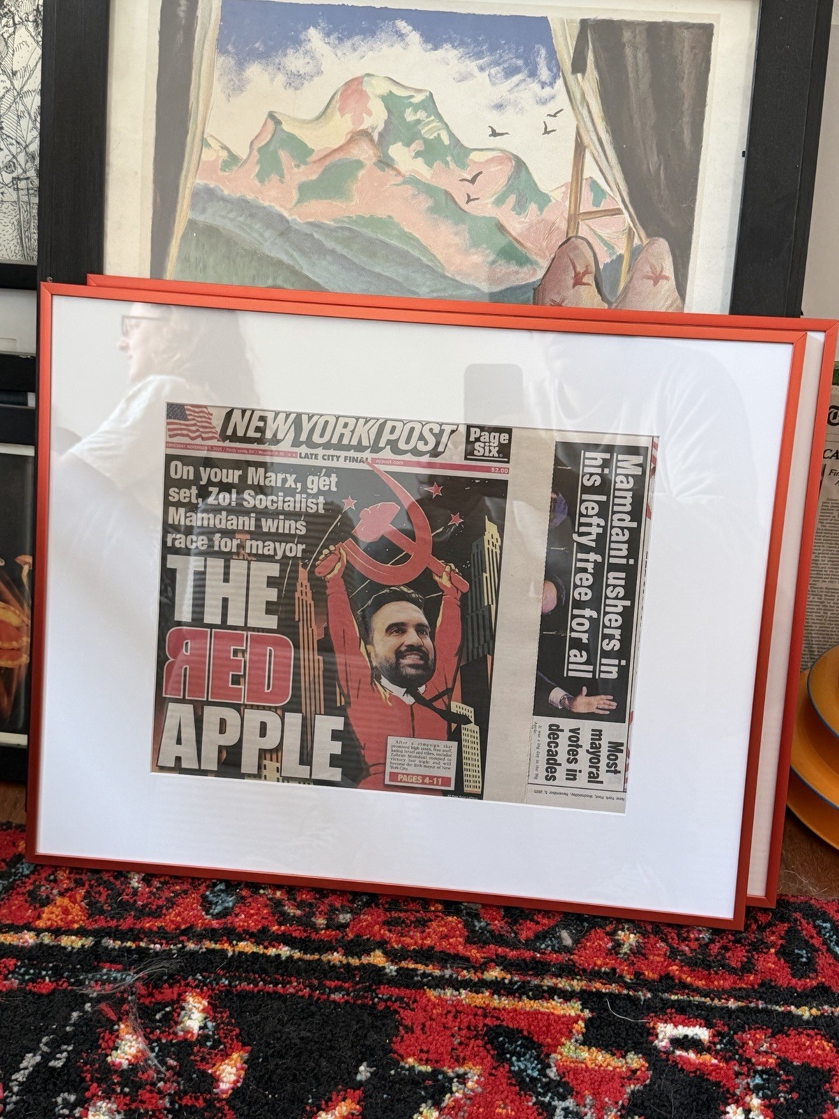 Original New York Post Zohran Election “Red Apple” Issue with Red Metal Frame