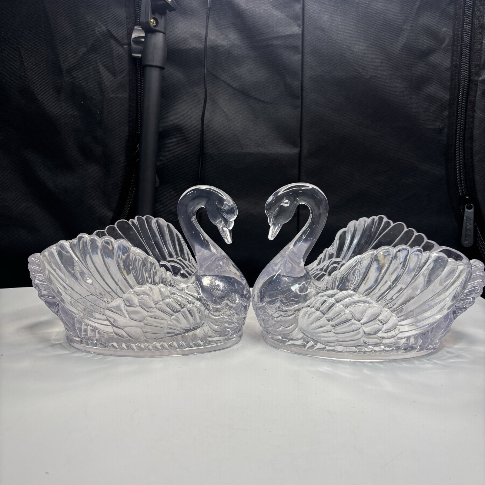 2 Vtg Regaline Clear Swan Planter #432 MCM Retro Large Grandma Core Acrylic
