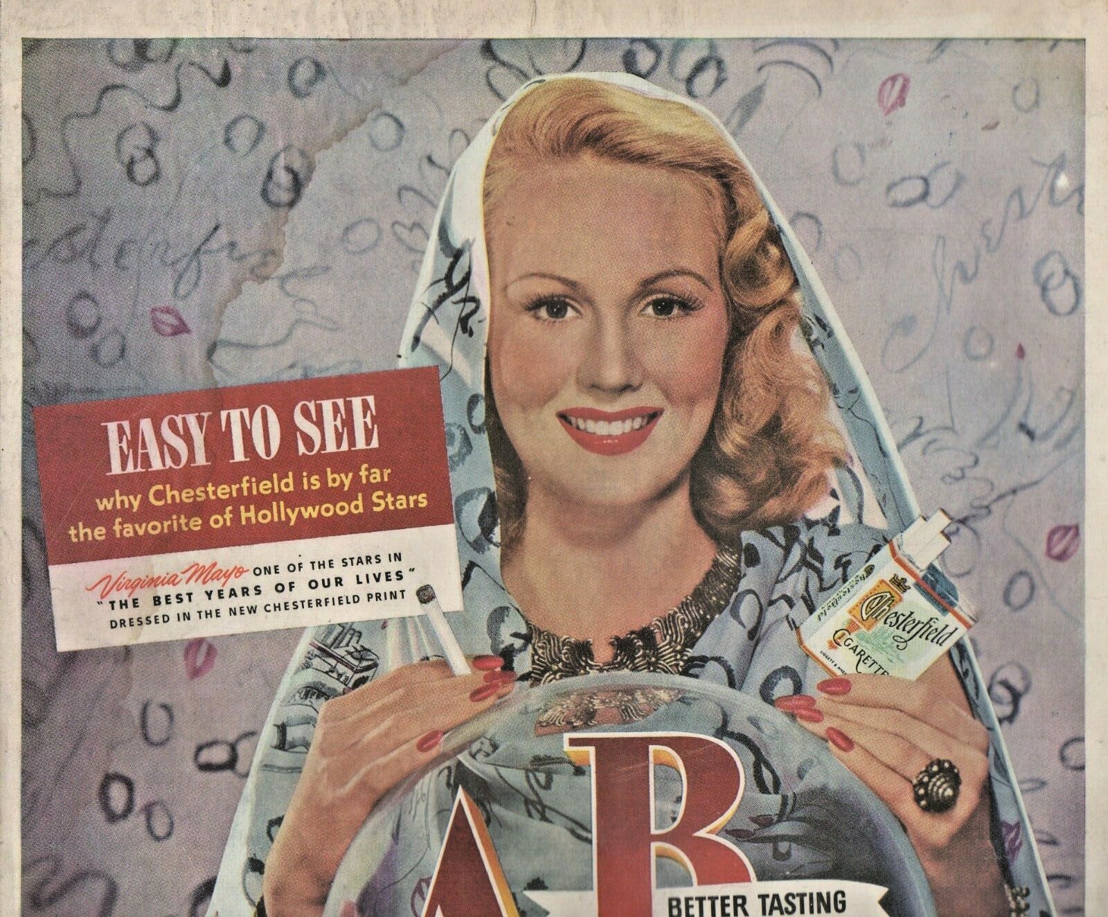 1947 Chesterfield Cigarettes Vintage Print Ad Actress Virginia Mayo ABC