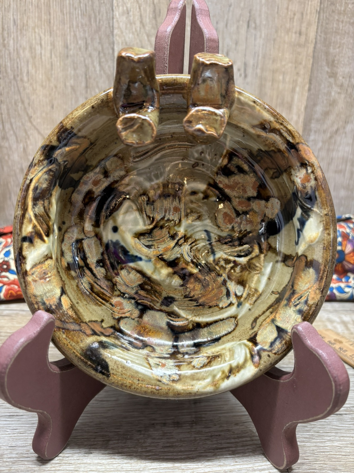 Reinert Pottery Brie Baker Brown Black Swirl Cigar Cigarette Trinket Tray.