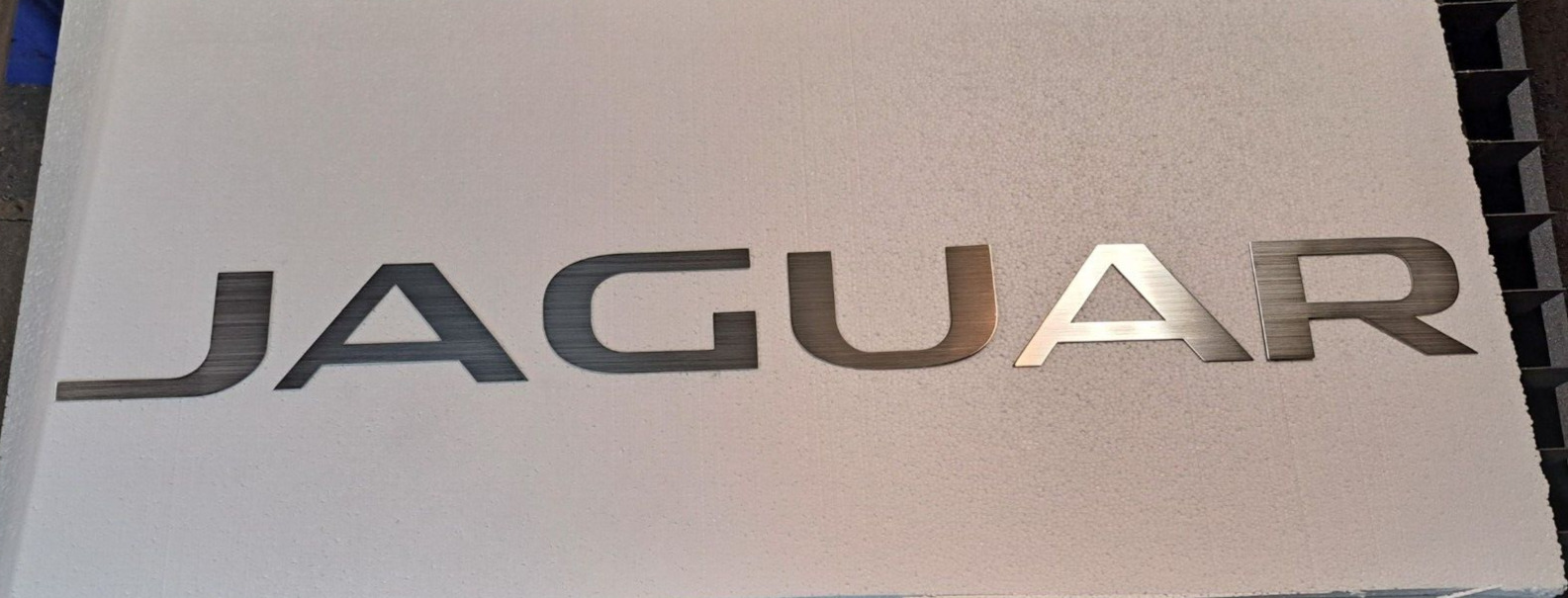 Jaguar Garage Sign Brushed Aluminum Lettering 4 Feet Wide