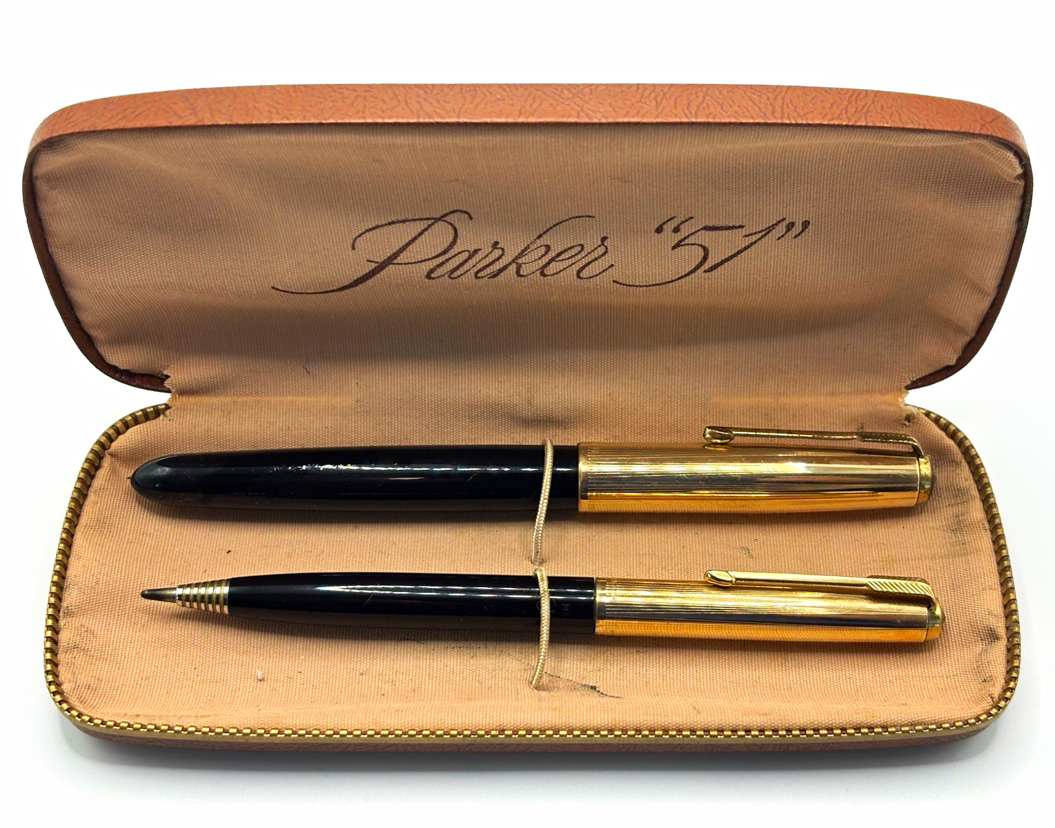 Vintage Parker 51 Fountain Pen Pencil Set 1/10 12K Gold Filled Caps Case Tested