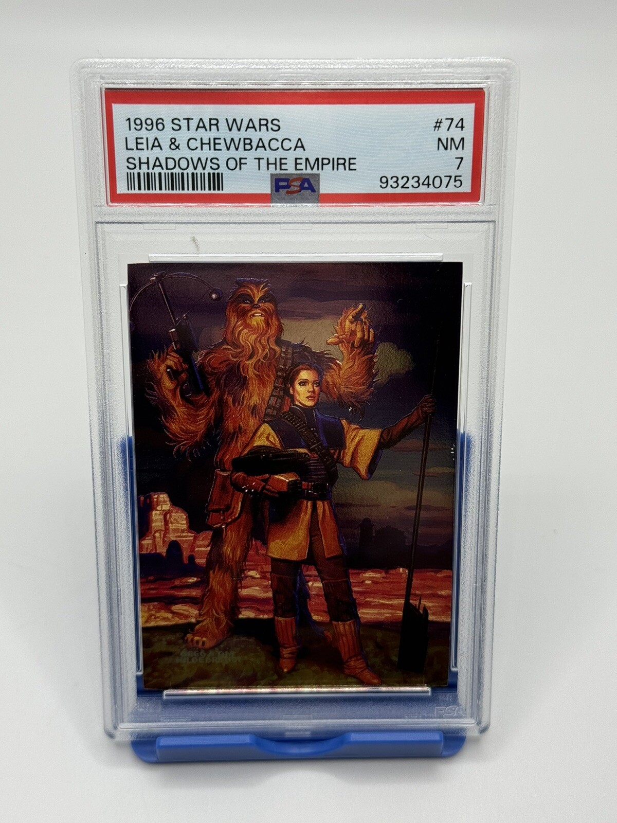 1996 TOPPS STAR WARS SHADOWS OF THE EMPIRE #74 LEIA & CHEWBACCA FOIL PSA 7 NM