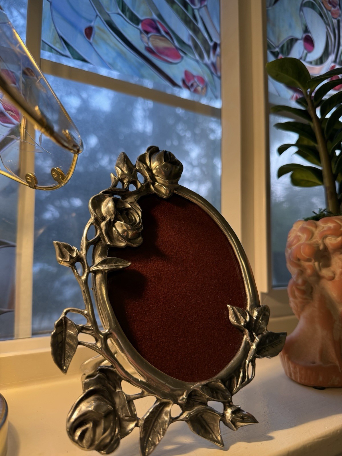 Vintage Elias Artmetal 1987 #1795 Fine Pewter SN 925 Rose Floral Oval Frame USA