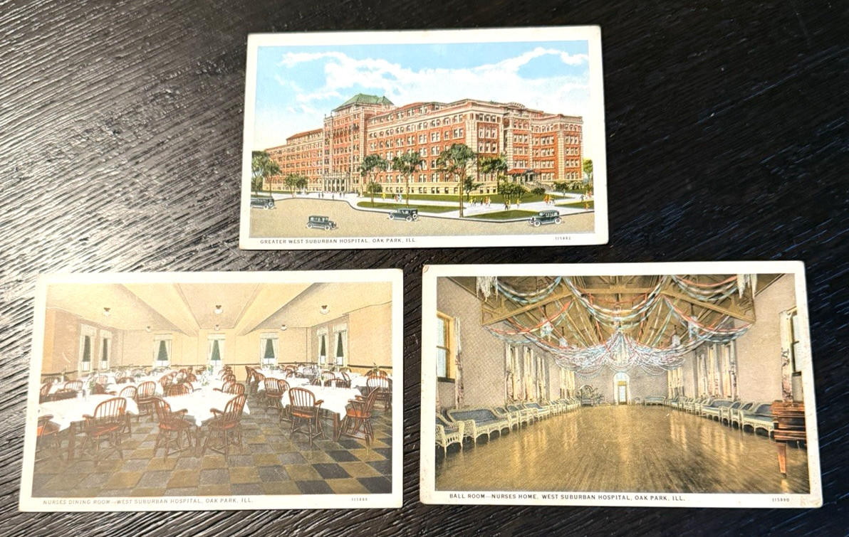 1920\'s West Suburban Hospital Postcards Lot of 3 Nurses Home Oak Park, IL Unused