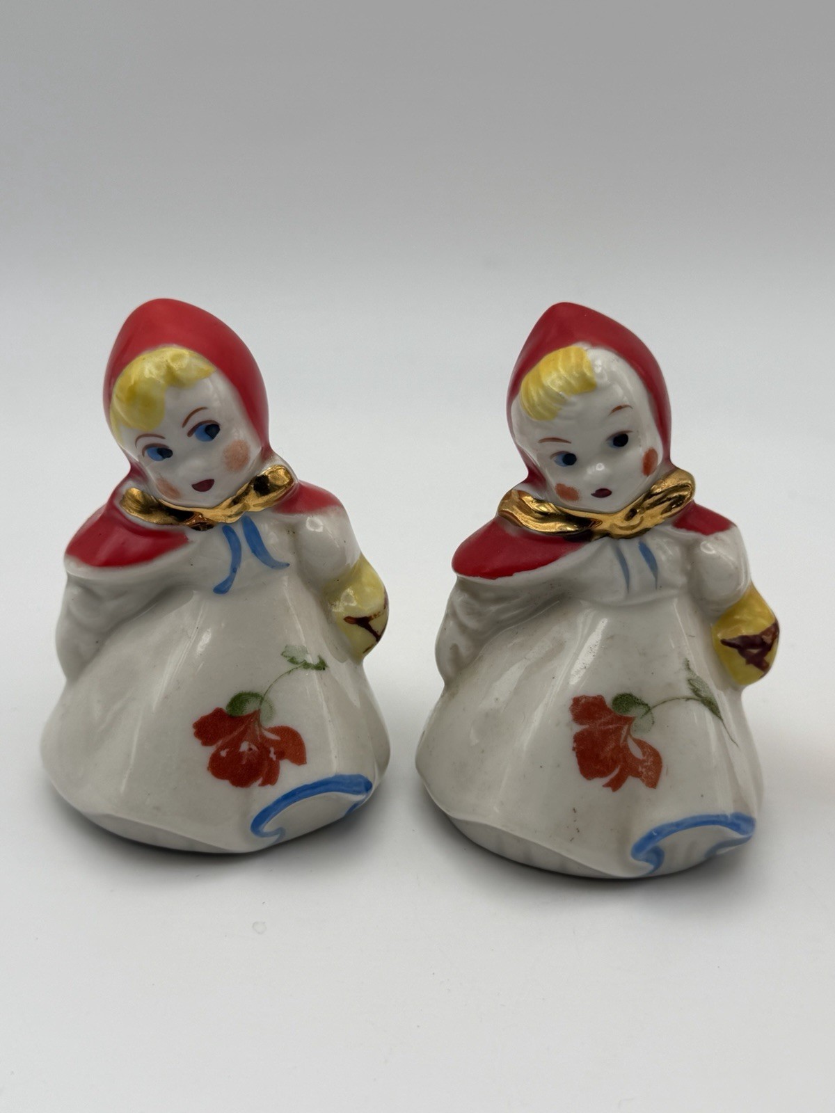 Vintage Little Red Riding Hood Salt & Pepper Shakers Ceramic Figural Set