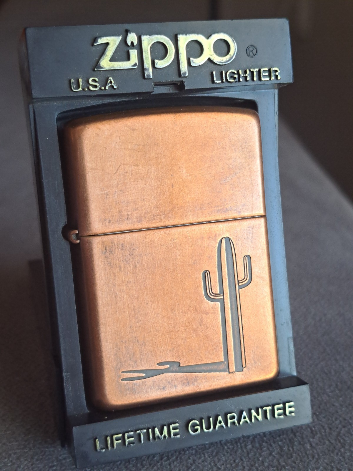 RARE Vintage 1996 Zippo Marlboro Saguaro Cactus Lighter Antique Copper Etched
