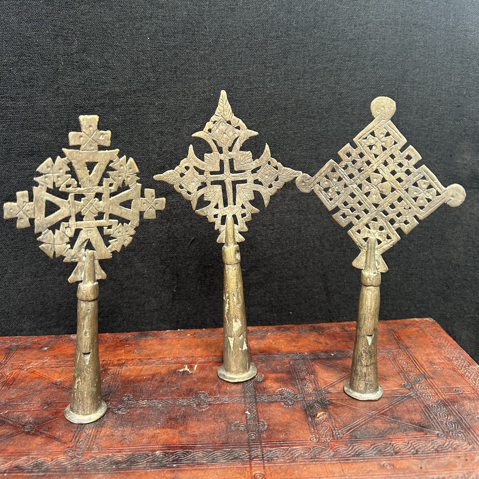 Set of 3 Vintage Ethiopian Orthodox Handheld Processional Crosses Coptic