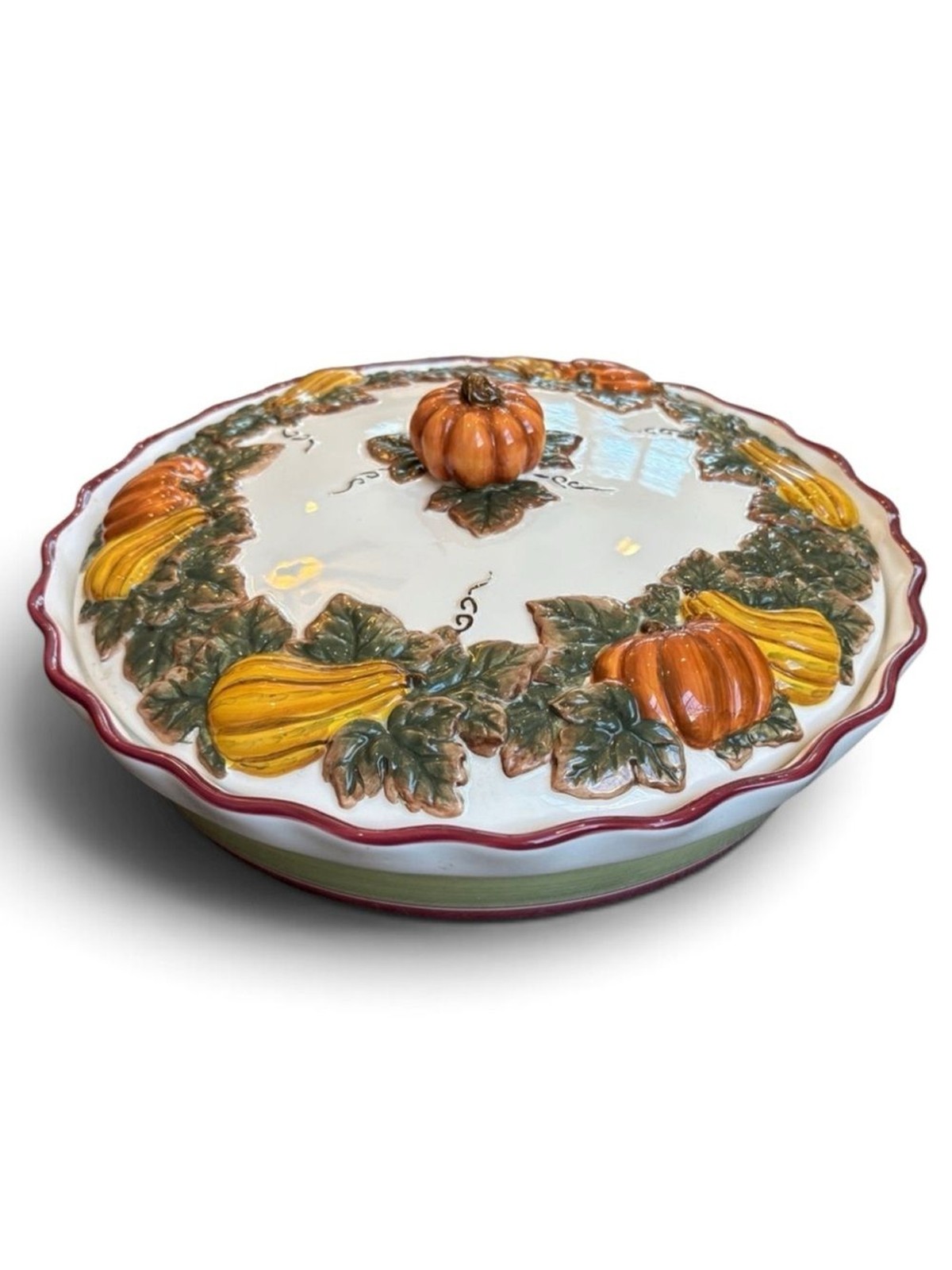 Style-Eyes by Baum Bros Pie Dish Pumpkin Gourd Covered Fall Thanksgiving 11”