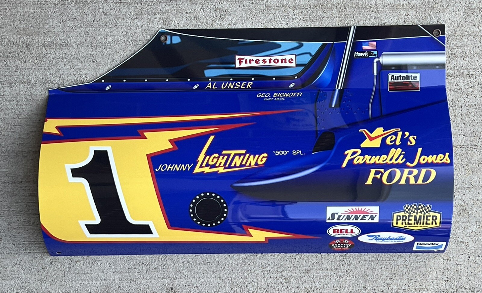 WOW1971 Indy 500 Johnny Lightning Al Unser Ford Race Car Nose Sign