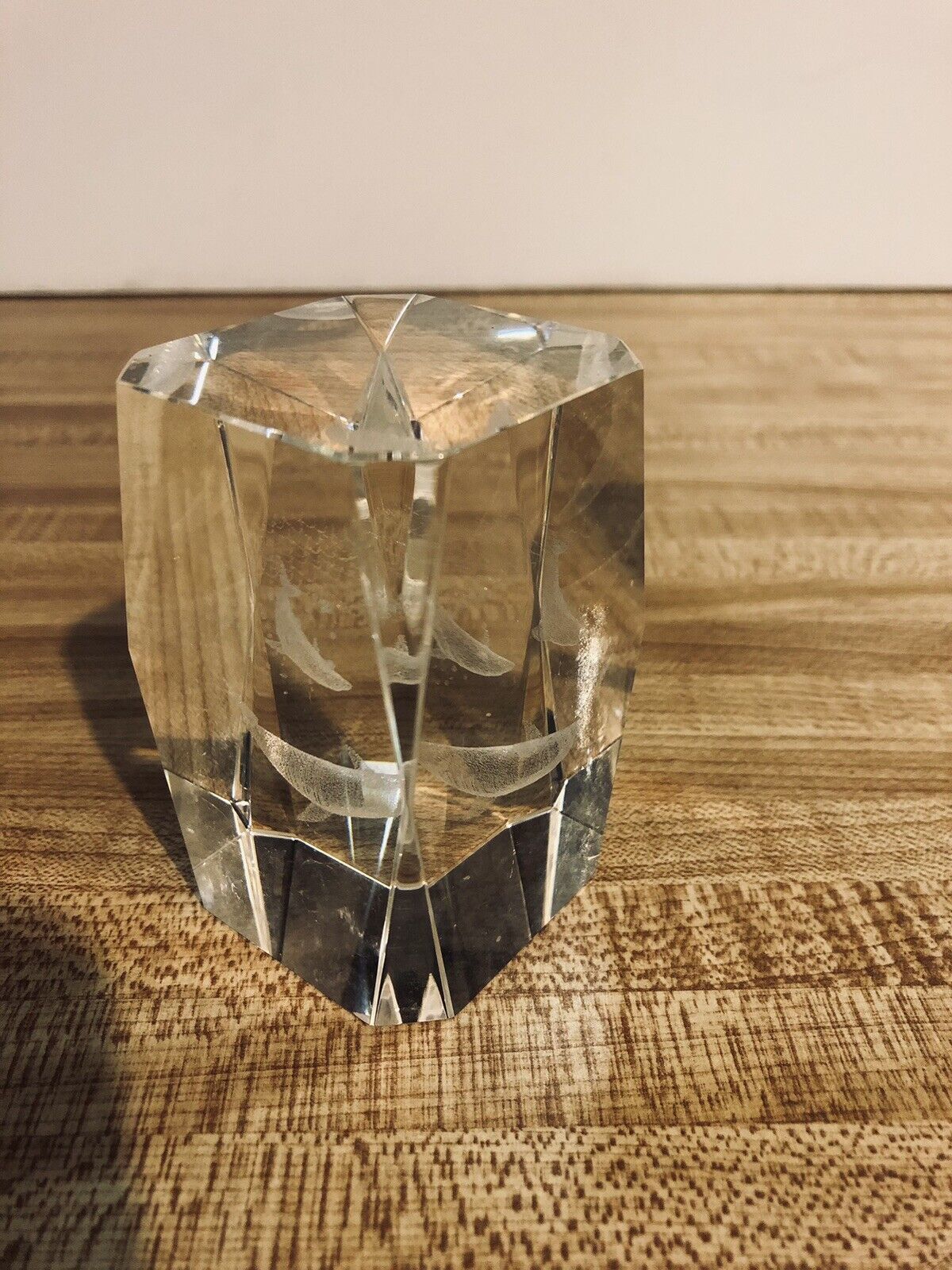 Dolphin 3D Laser-Etched Lead Crystal Clear Glass Cube Paperweight