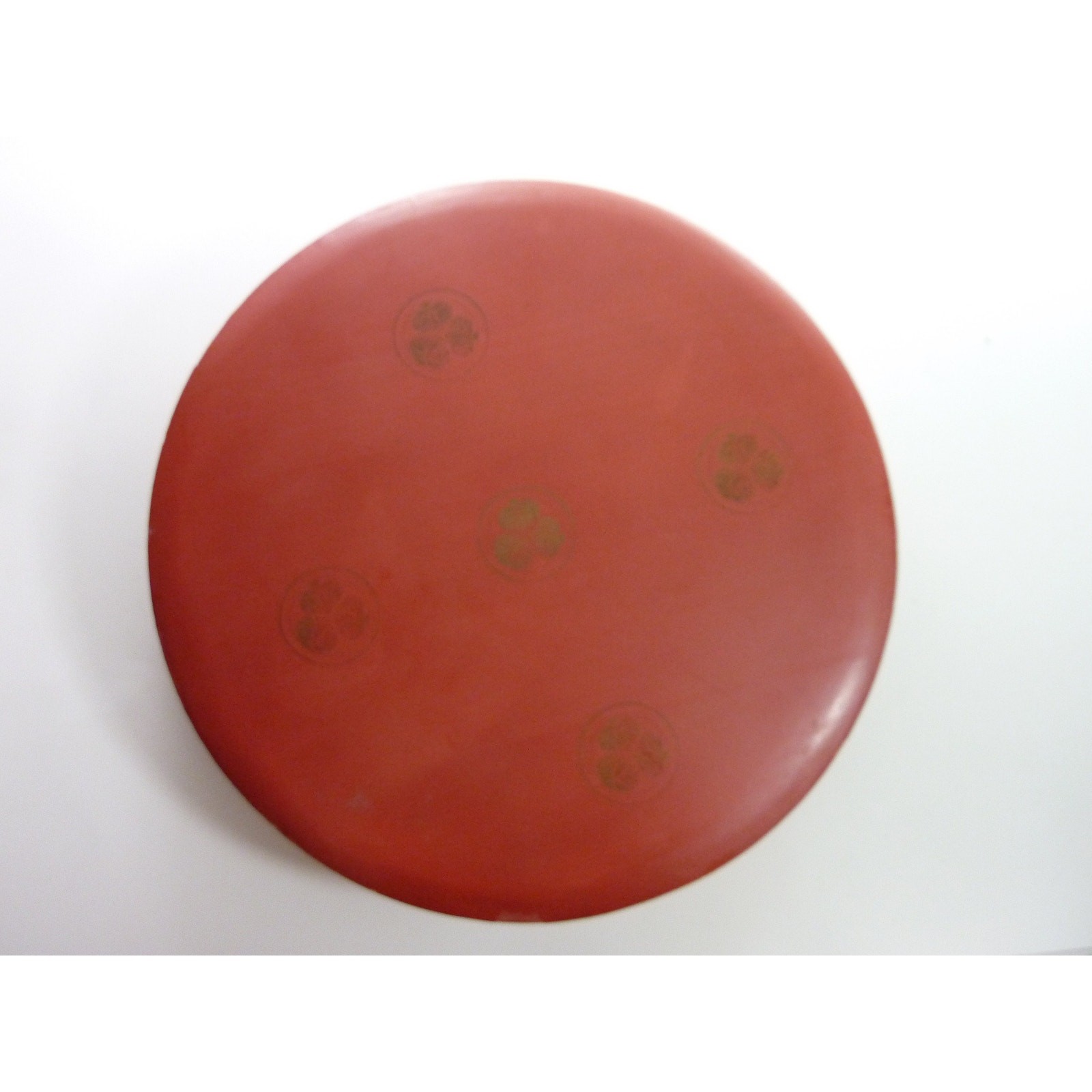 Vintage Japanese Lacquer Box Tokugawa Aoi Mon Crest Red Round 12\