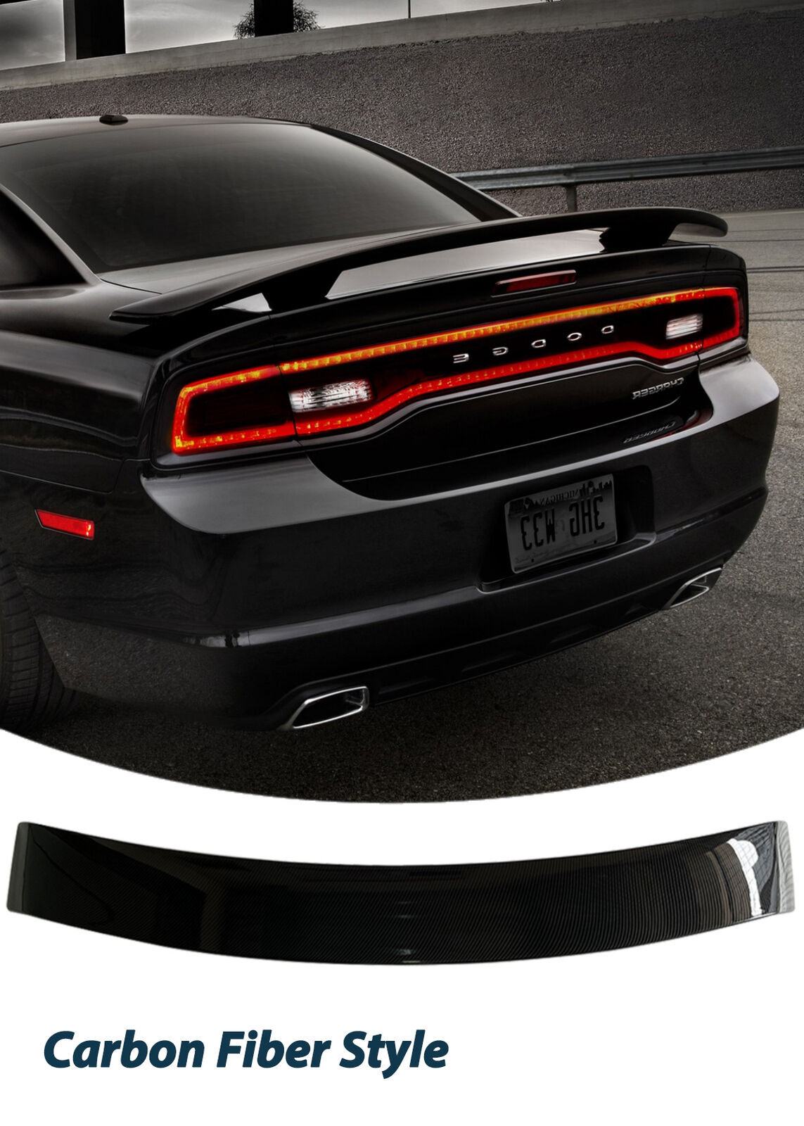 Rear Spoiler For 2011- 2014 Dodge Charger Carbon Fiber Style Super Bee 2-Post