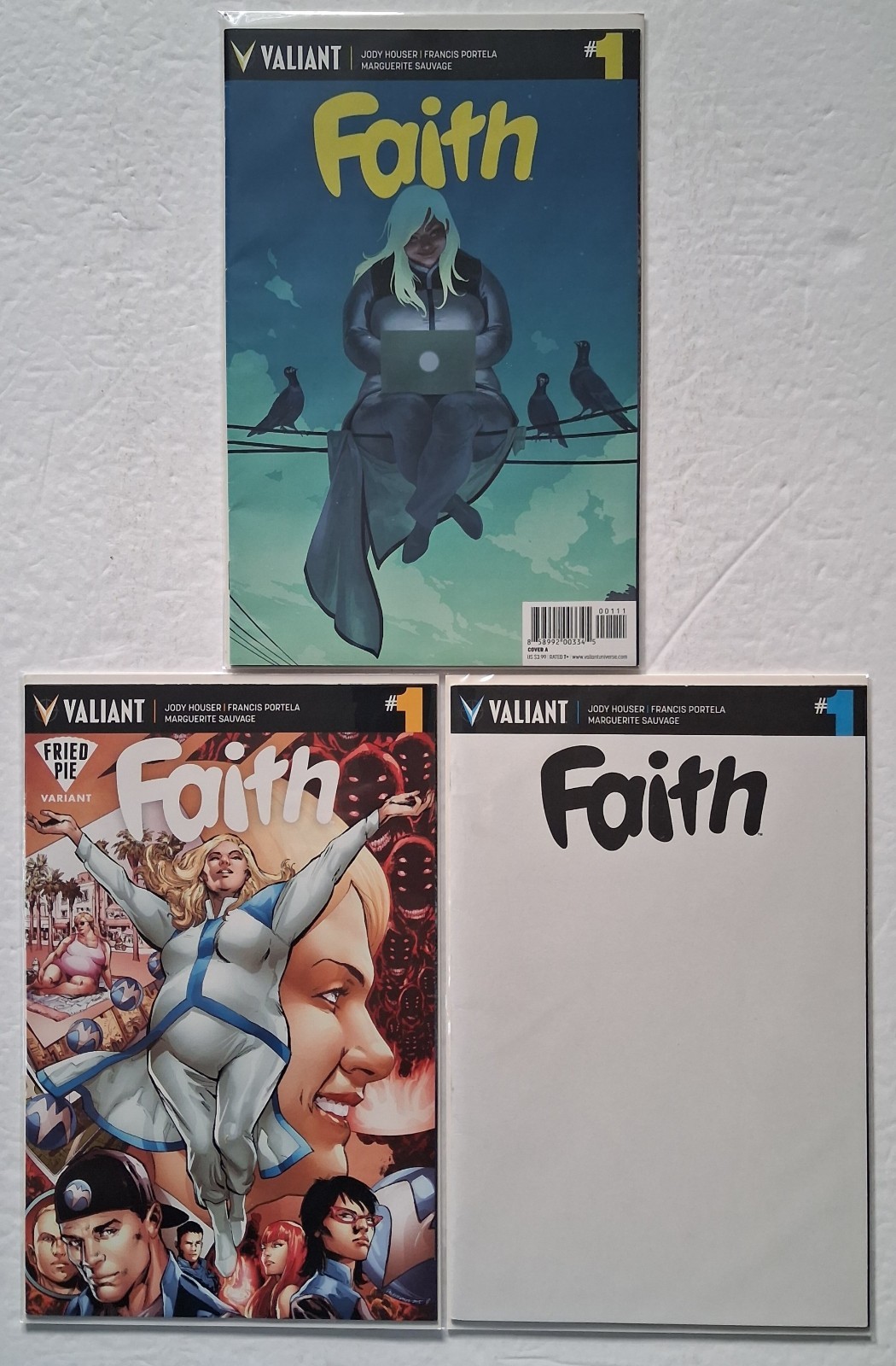 Faith #1 (Cover A + Fried Pie & Blank Variant) 1st Prints Valiant Comic Set 2016
