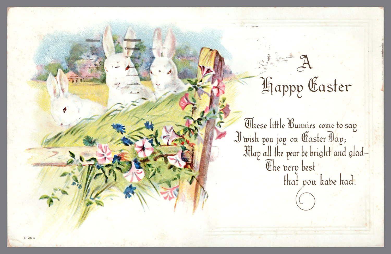 1922 Easter Postcard White Rabbits Bunnies Flowers Vintage Holiday Greeting-1091